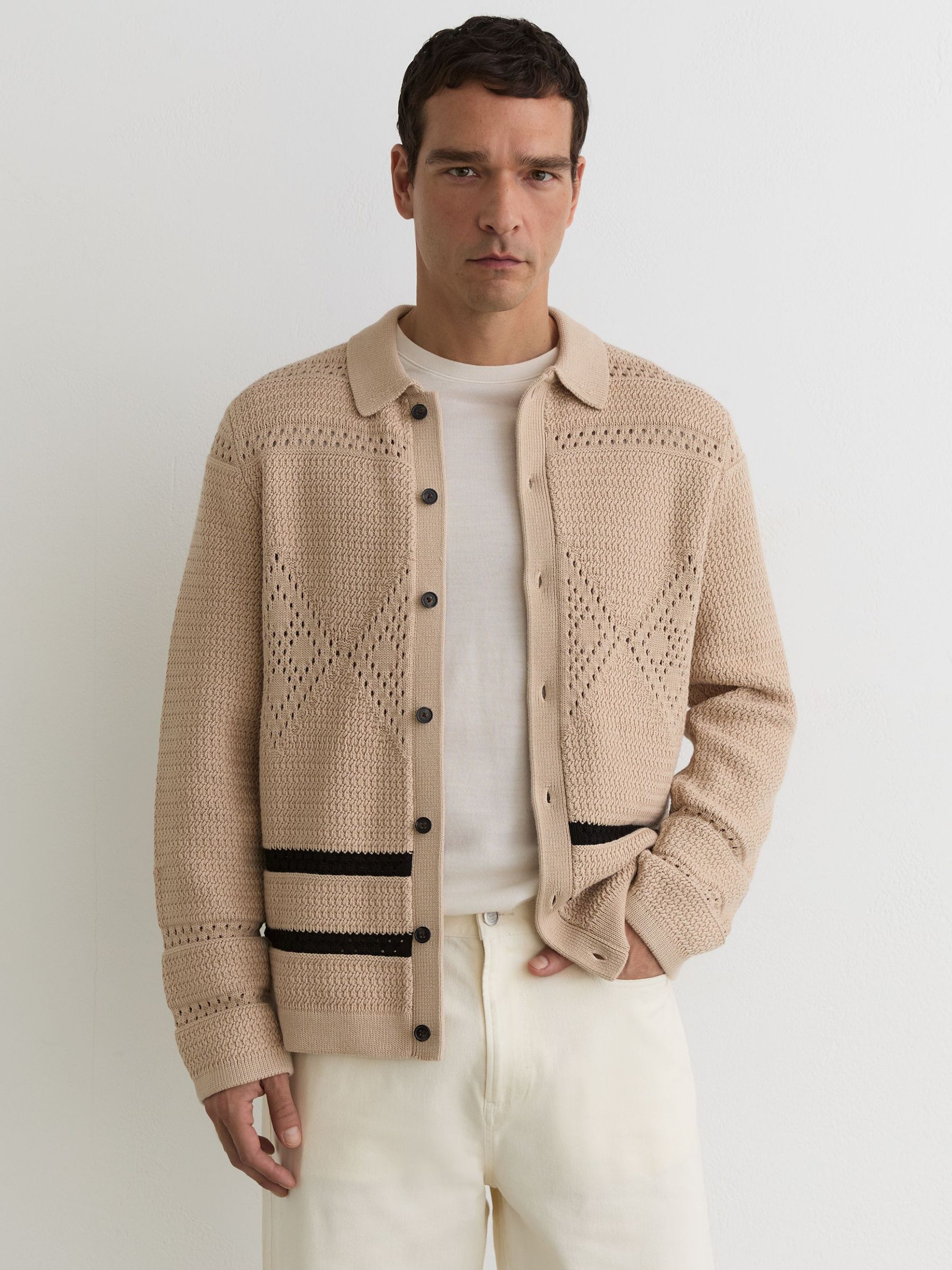 Crochet-Knit Button-Through Jacket in Stone - image 2