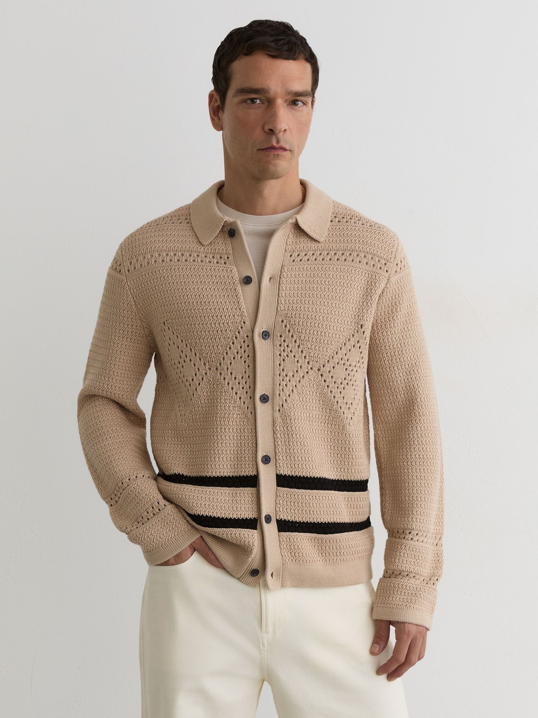 Crochet-Knit Button-Through Jacket in Stone - image 4