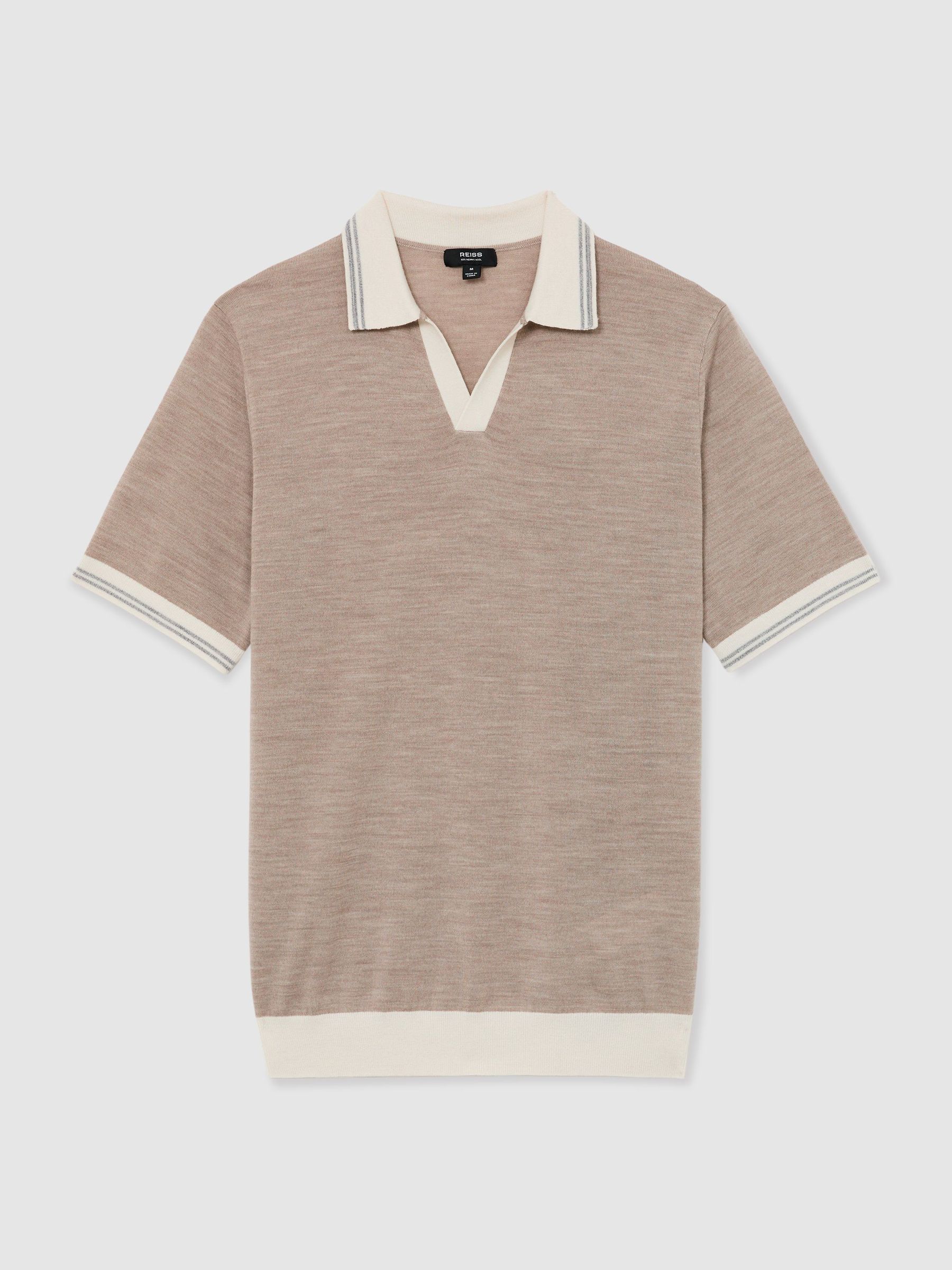 Merino Wool Tipped Polo Jumper in Wheat Melange - image 1