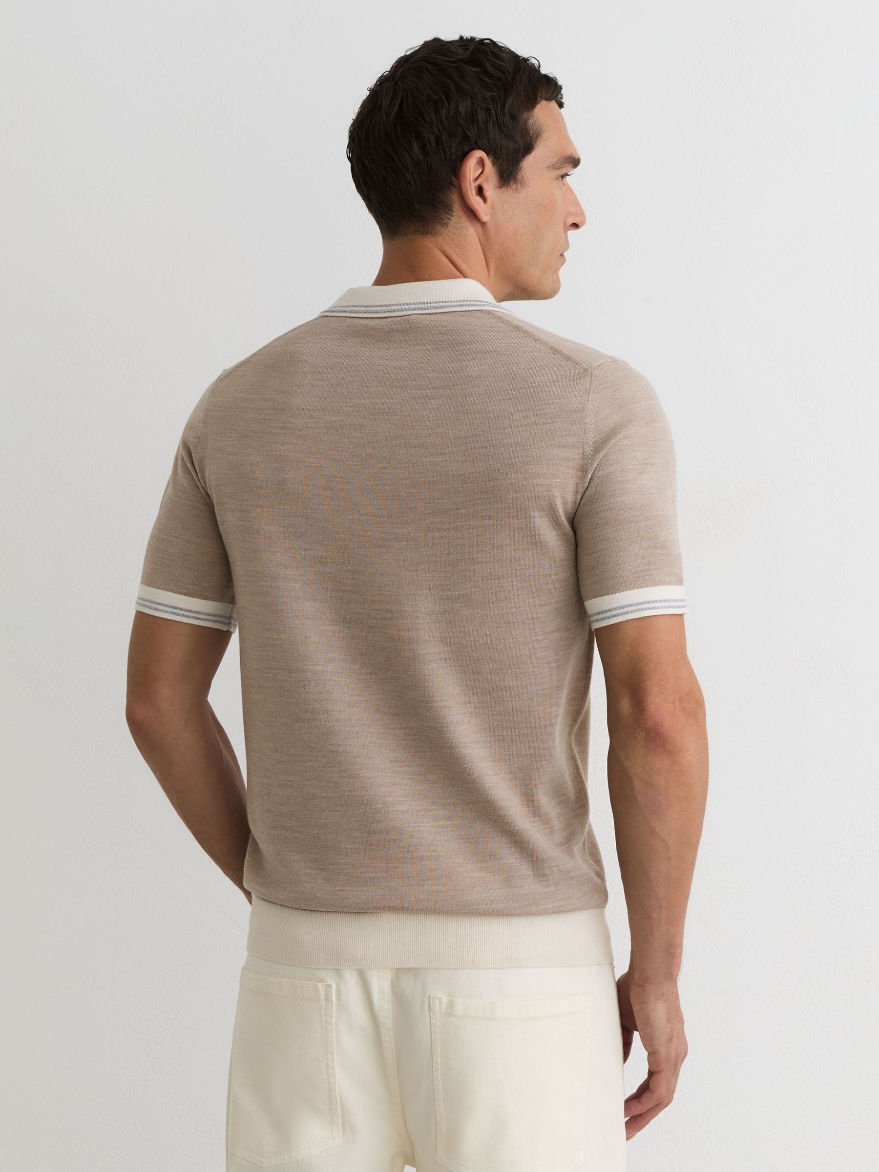 Merino Wool Tipped Polo Jumper in Wheat Melange - image 4