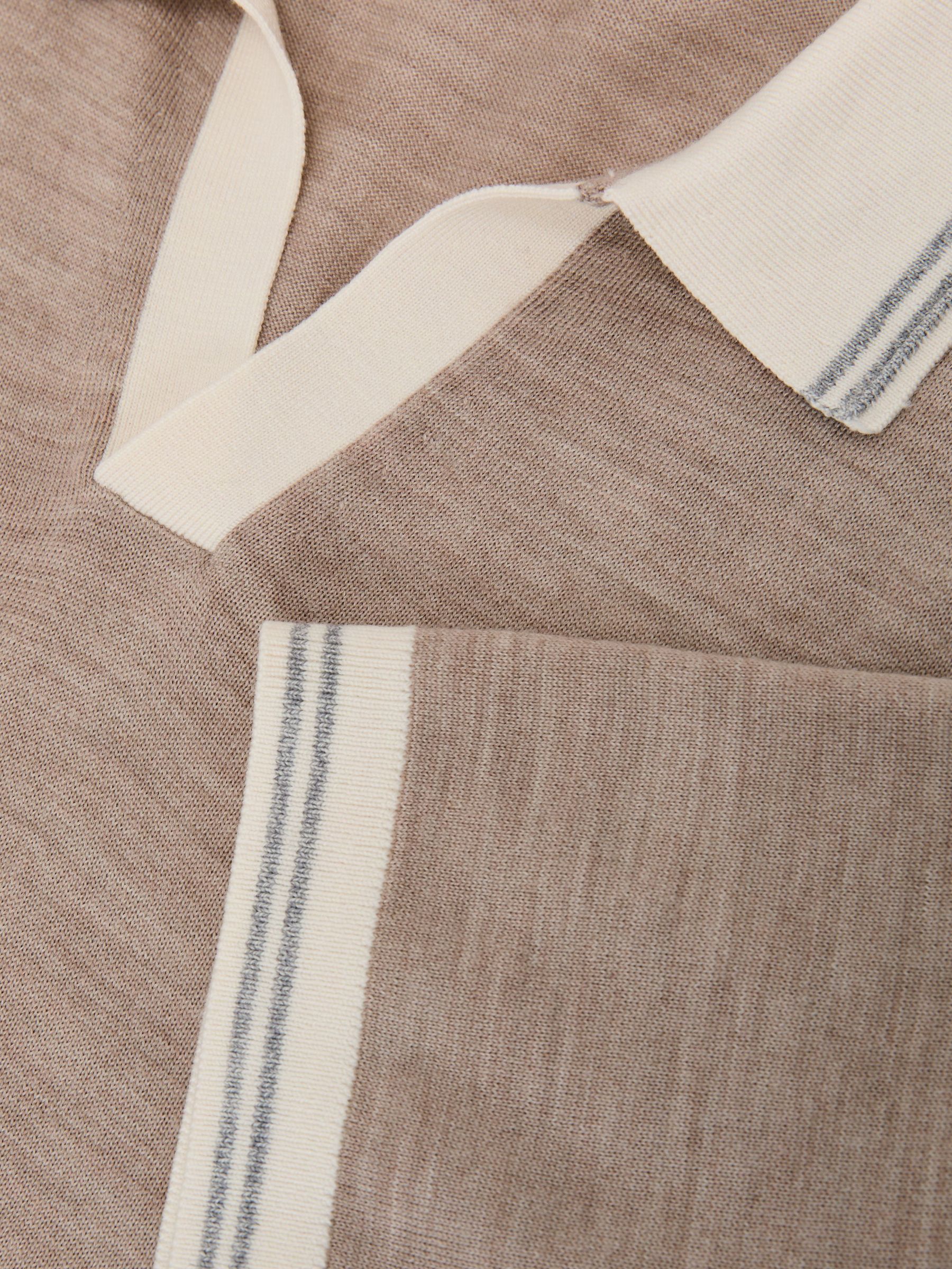 Merino Wool Tipped Polo Jumper in Wheat Melange - image 5