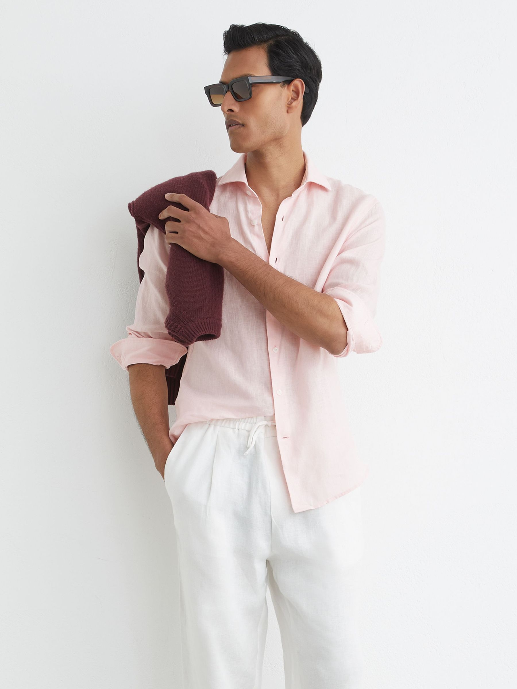 Linen Cutaway-Collar Regular-Fit Shirt in Rose Pink - Image 3 of 6