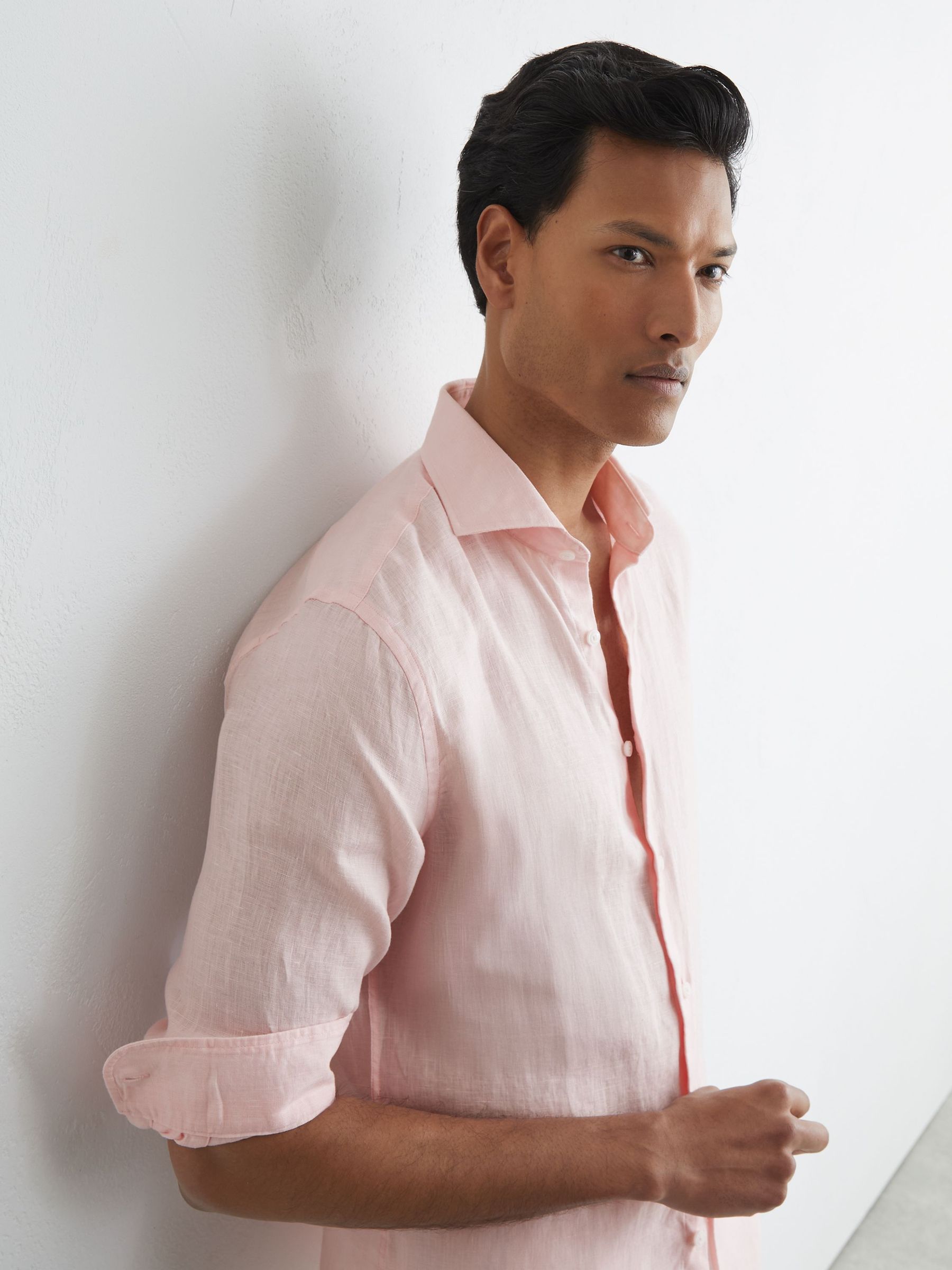 Linen Cutaway-Collar Regular-Fit Shirt in Rose Pink - image 5