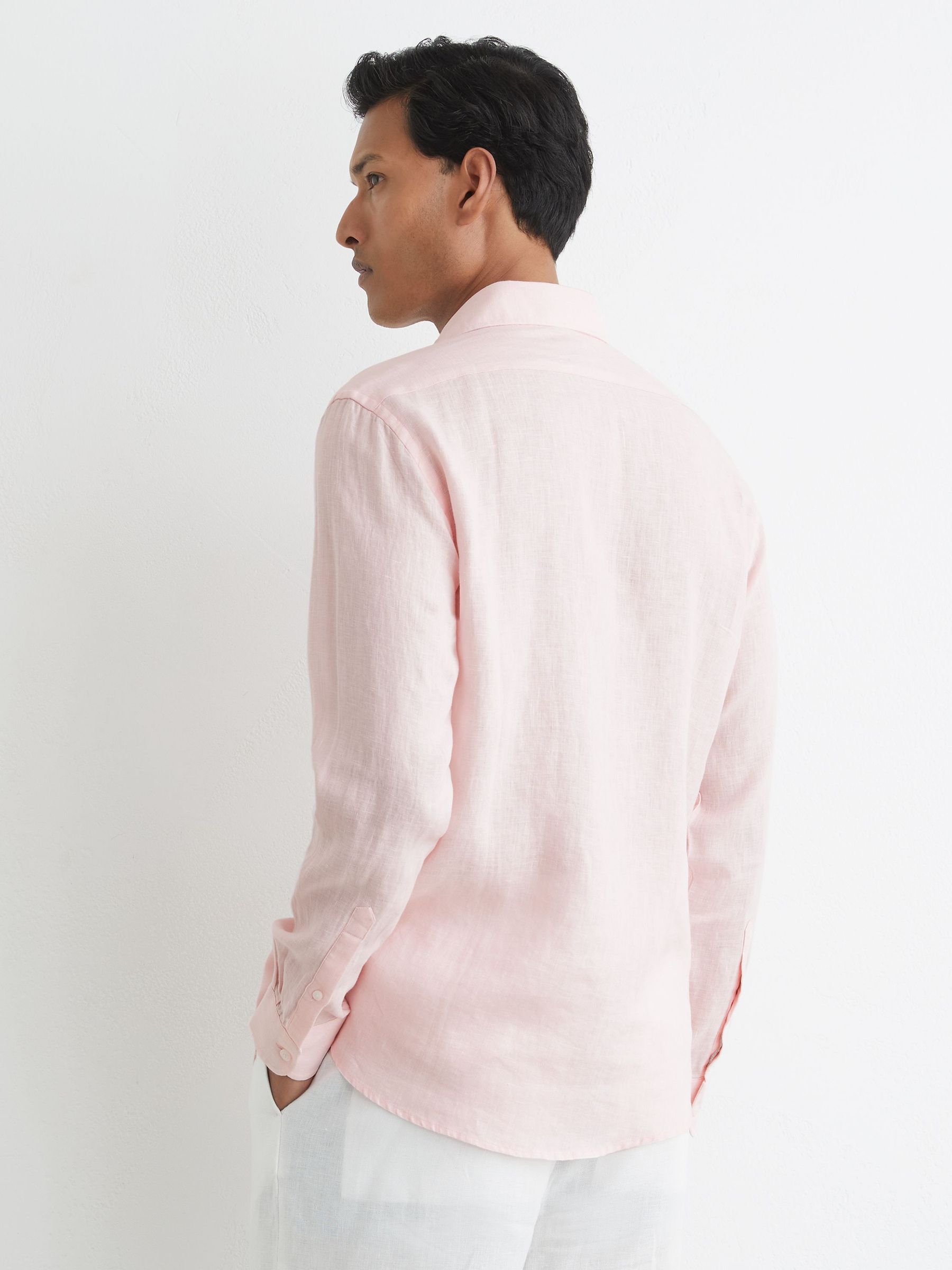 Linen Cutaway-Collar Regular-Fit Shirt in Rose Pink - image 3