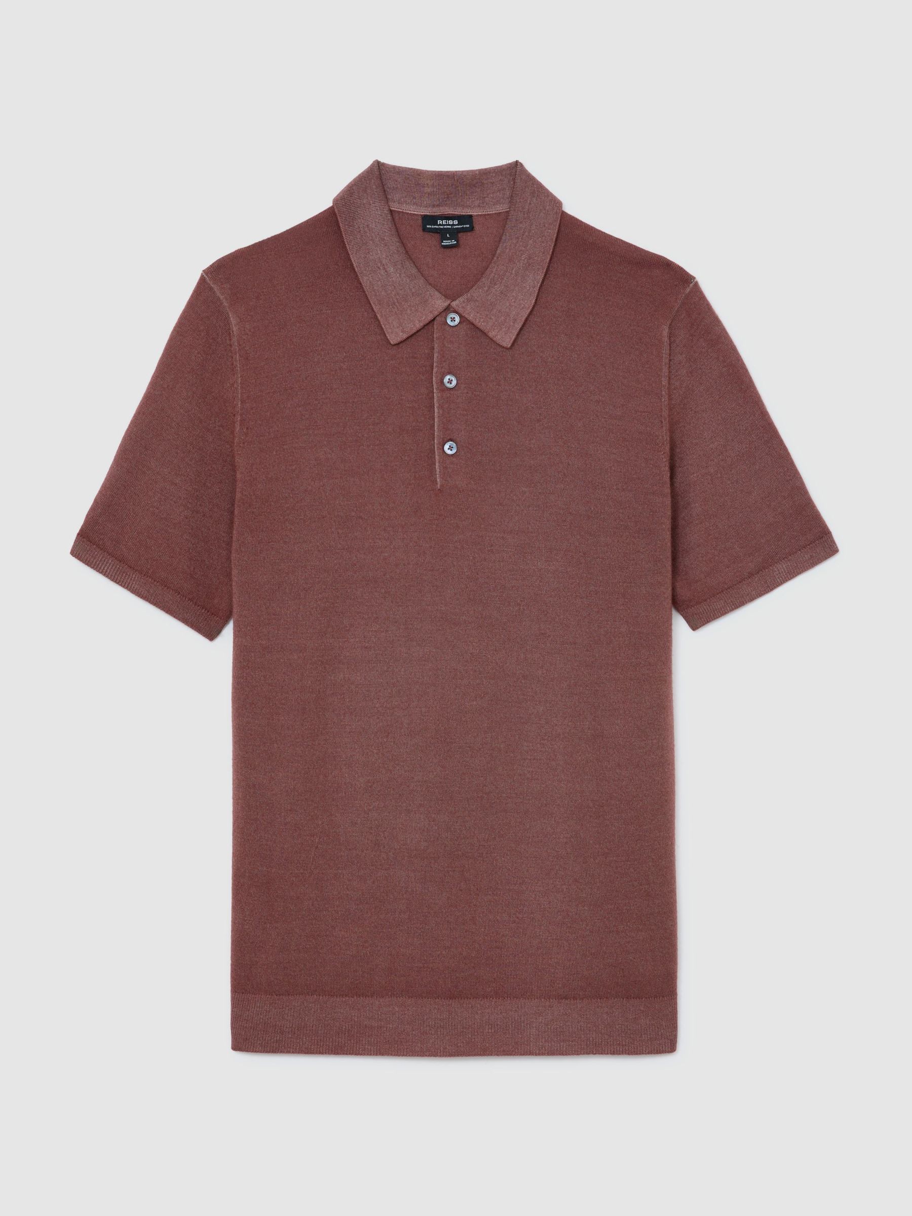Pigment-Dyed Merino Wool Polo Jumper in Rose Pink - Image 2 of 7
