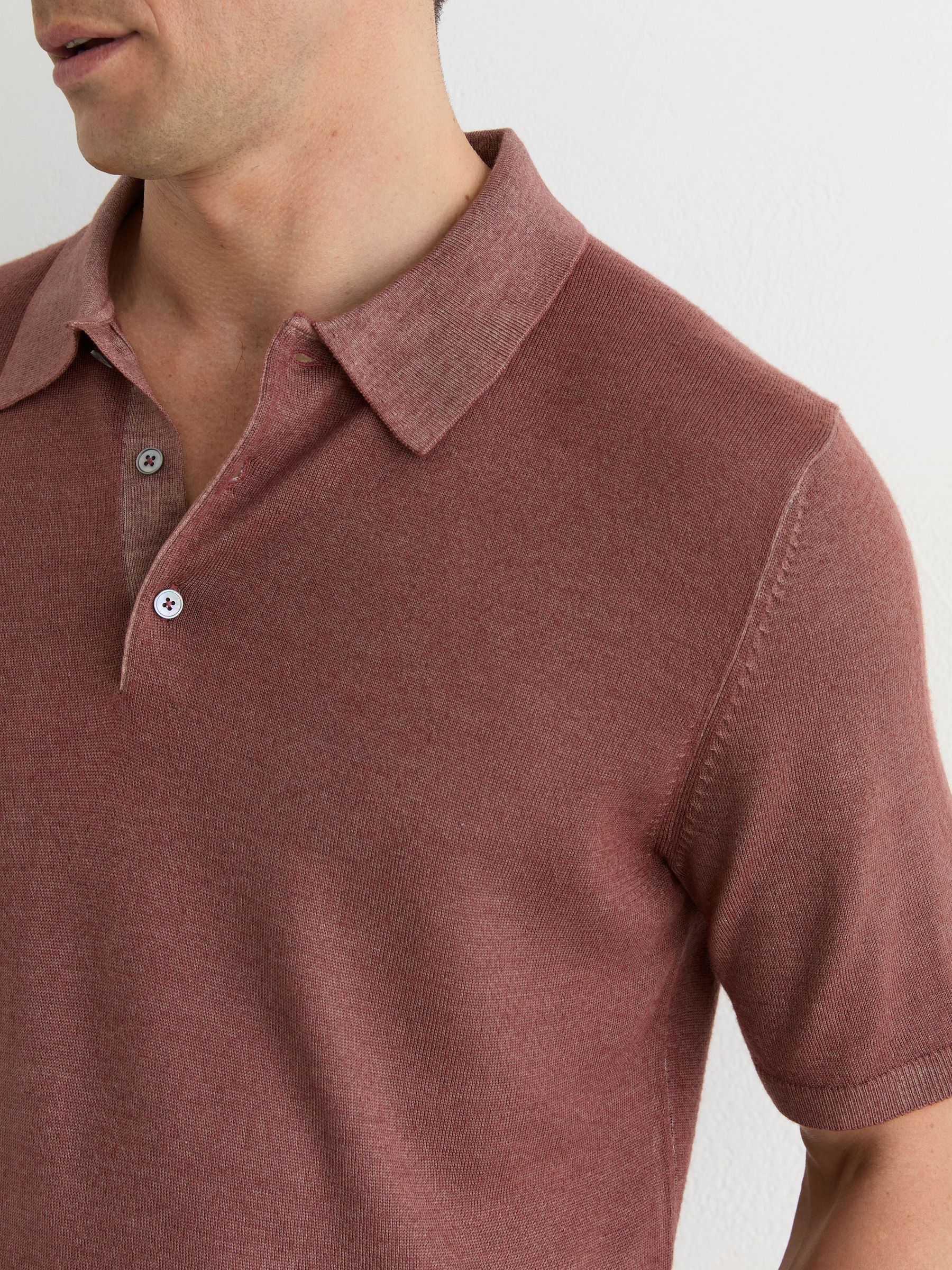 Pigment-Dyed Merino Wool Polo Jumper in Rose Pink - Image 5 of 7