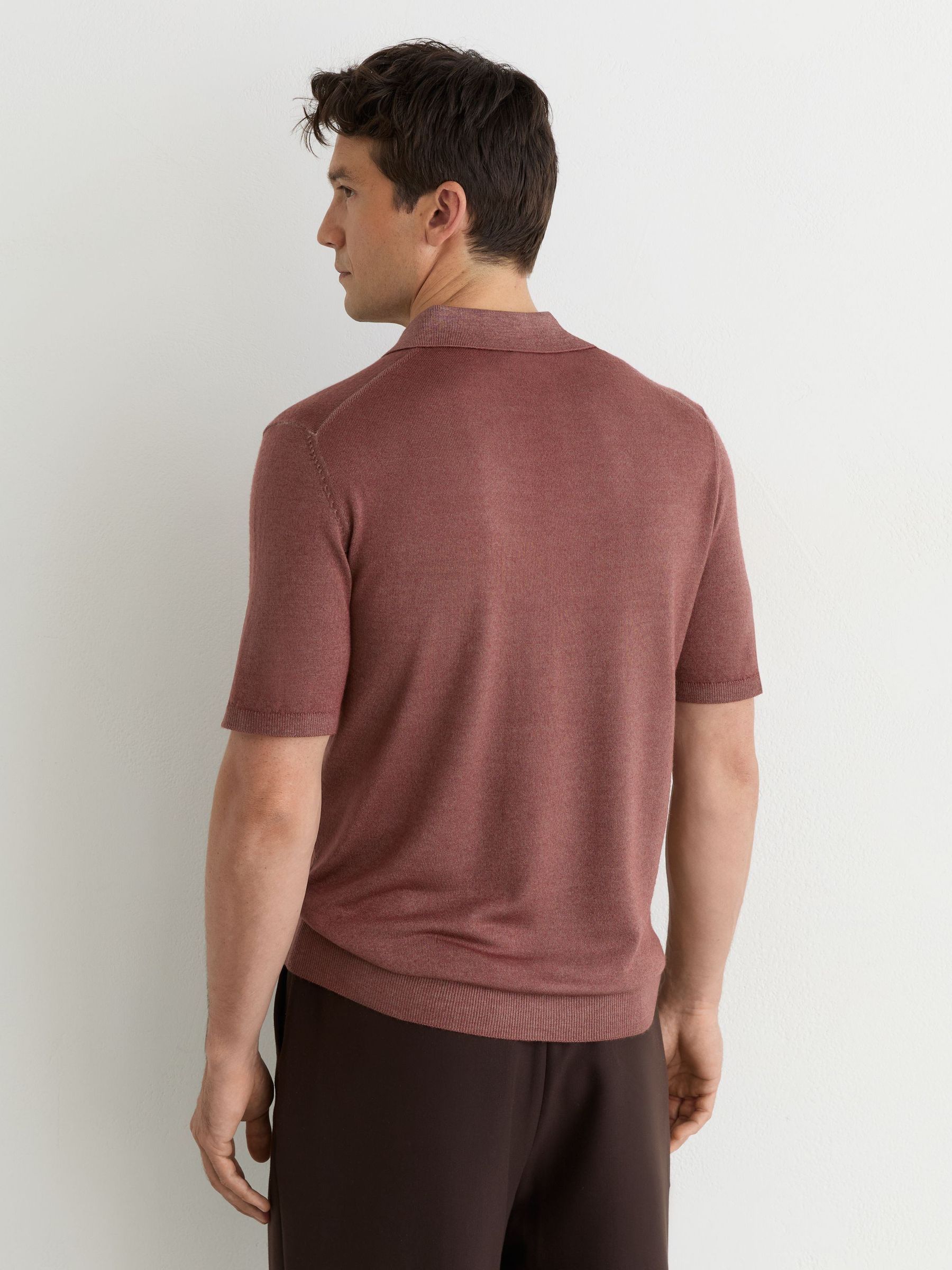 Pigment-Dyed Merino Wool Polo Jumper in Rose Pink - Image 6 of 7