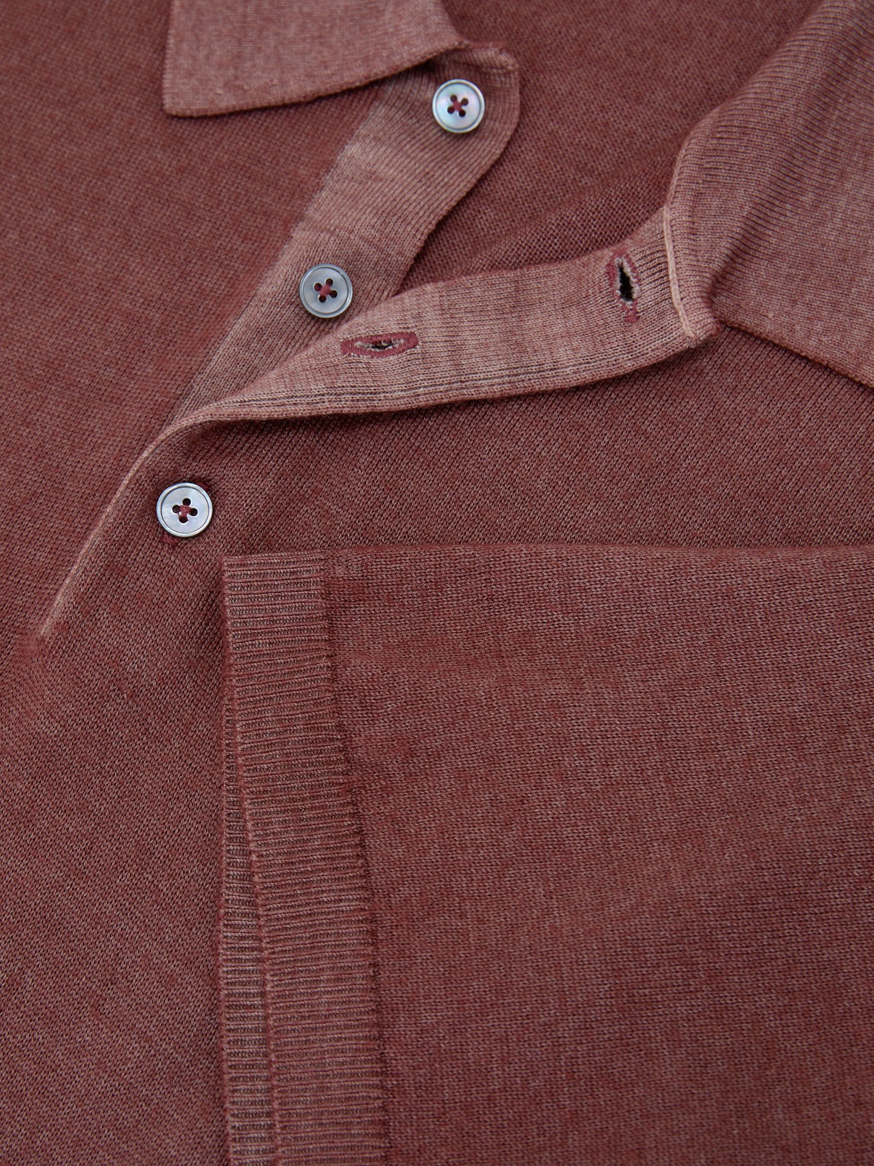 Pigment-Dyed Merino Wool Polo Jumper in Rose Pink - Image 7 of 7