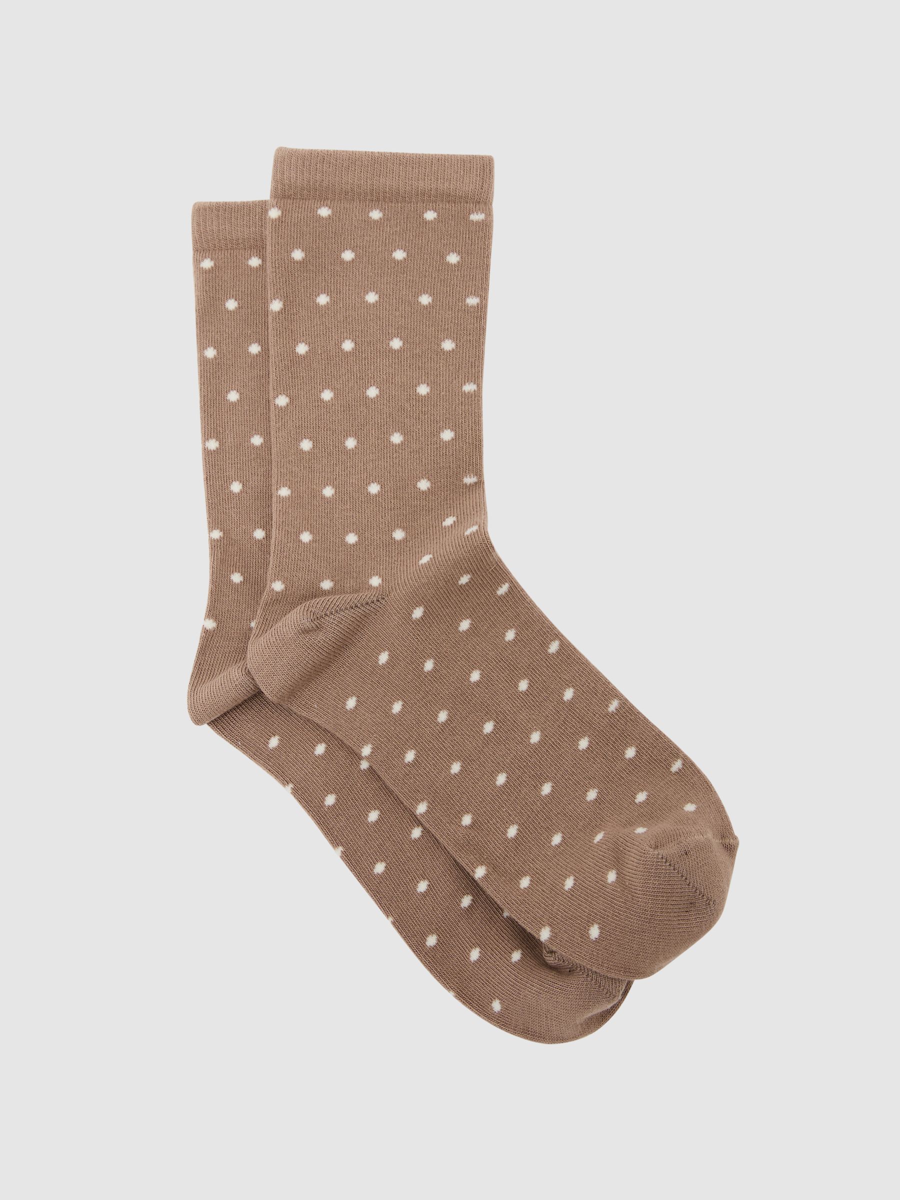 Cotton-Blend Polka-Dot Socks in Neutral - Image 1 of 3