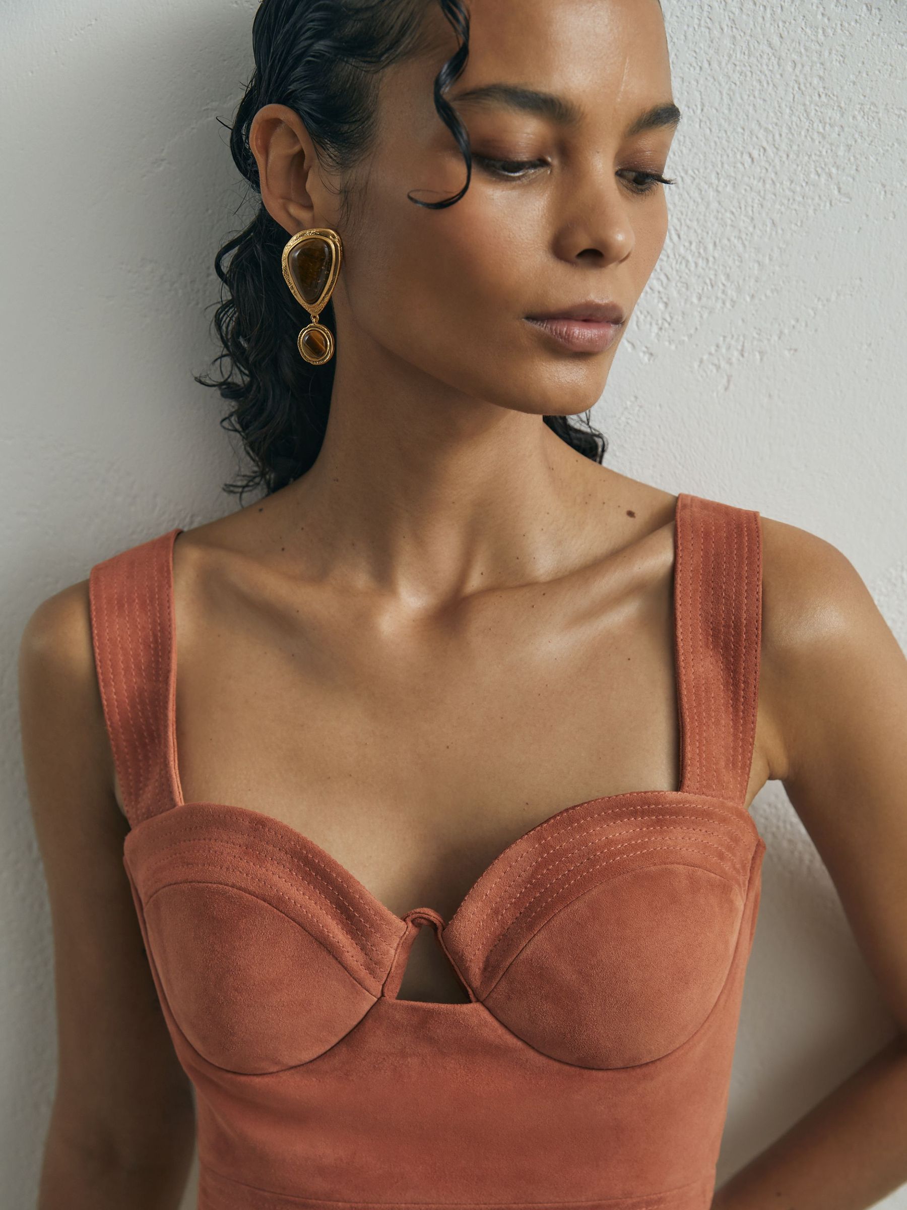Atelier Suede Bustier Top in Rust - Image 1 of 6