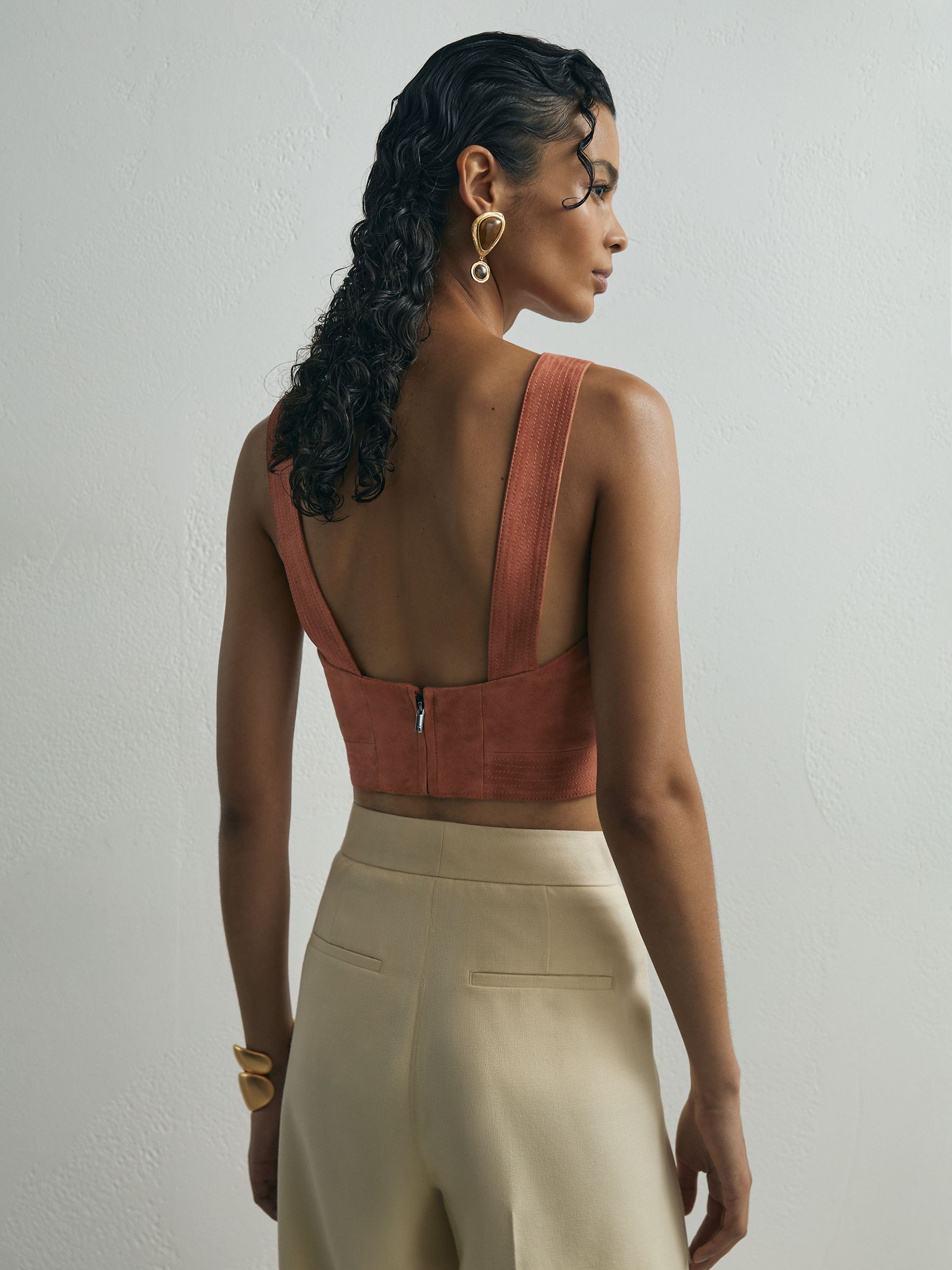 Atelier Suede Bustier Top in Rust - Image 5 of 6