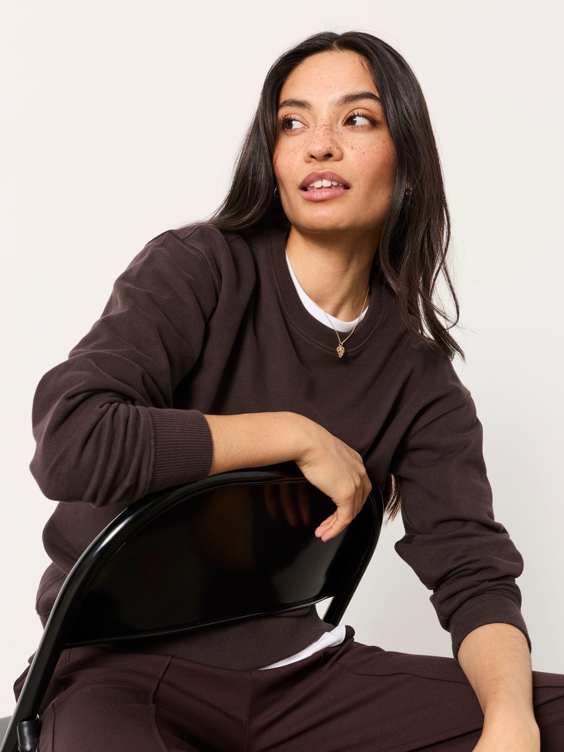 Crew Sweat Top in Chocolate Brown - Image 5 of 6