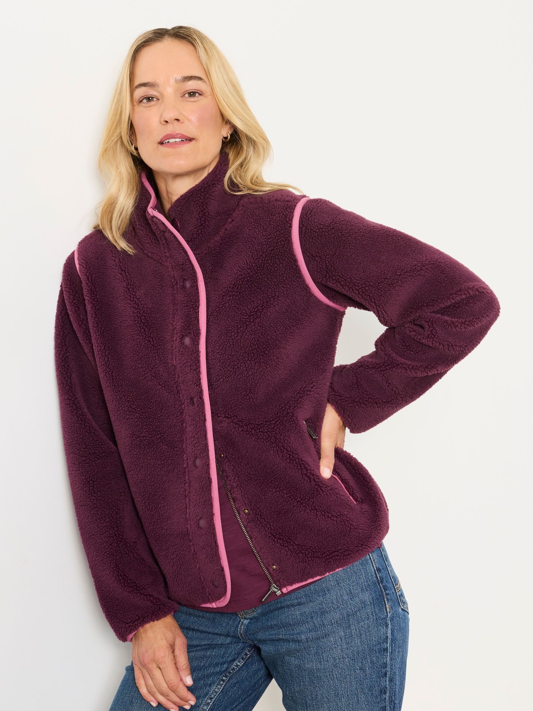 Ellie Burgundy Red Bomber Zip Through Fleece - Image 2 of 6