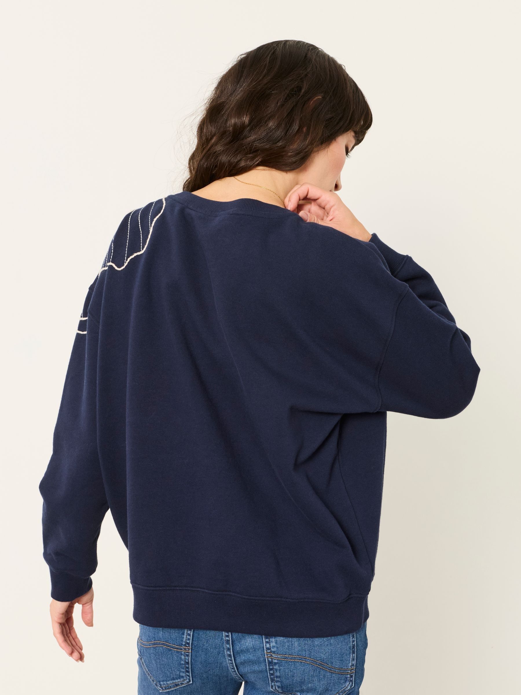 Alex Navy Flower Embroidery Crew Sweat Top - Image 3 of 6