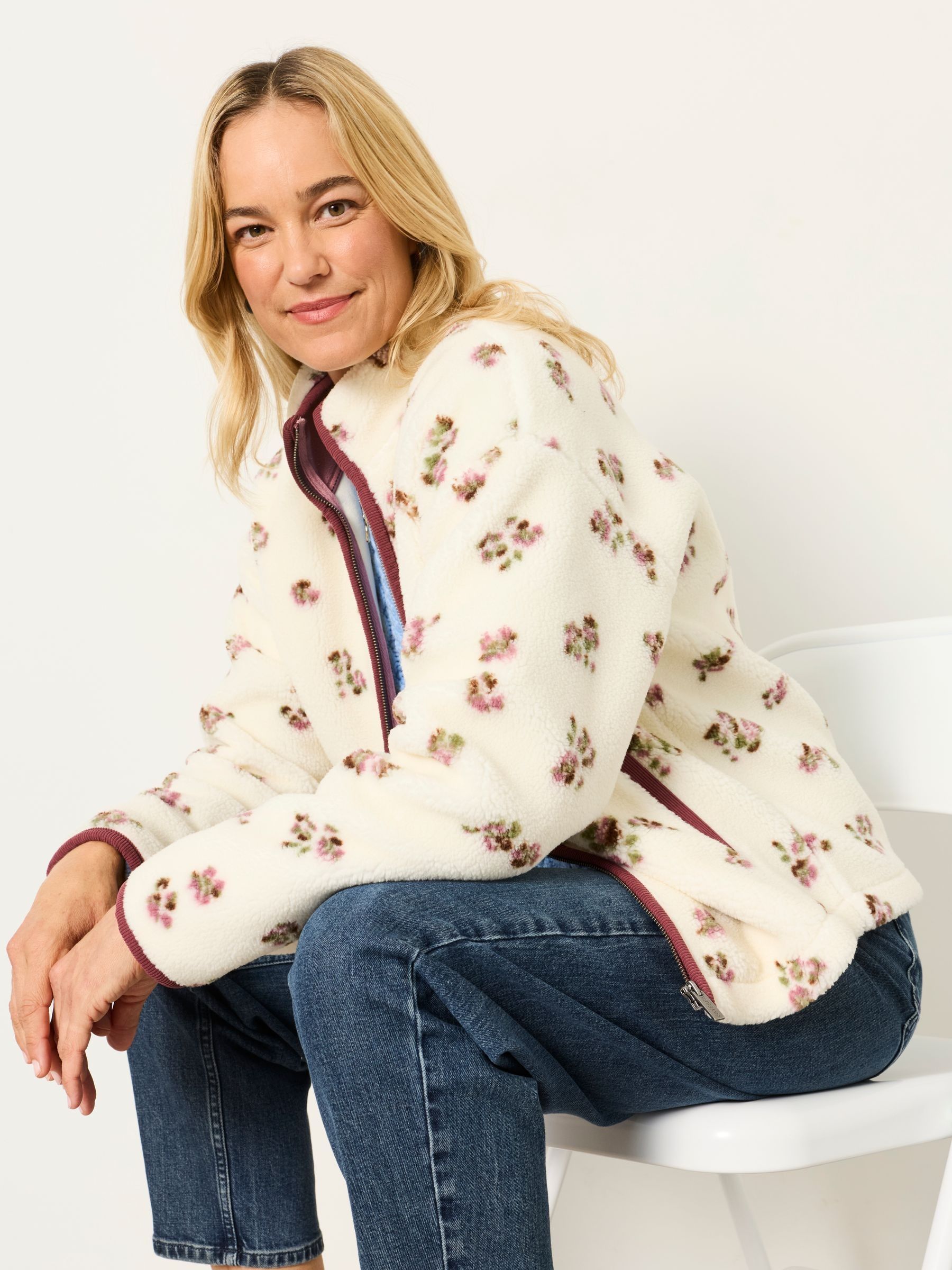 Bella Ivory Ditsy Print Zip Through Fleece - Image 1 of 6
