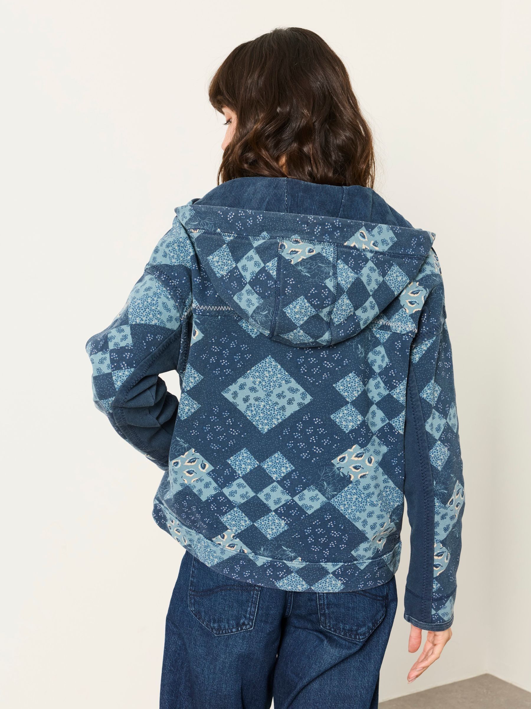 Blue Patchwork Airlie Zip Through Hoodie - Image 2 of 7 Blue Patchwork Airlie Zip Through Hoodie - Image 2 of 7