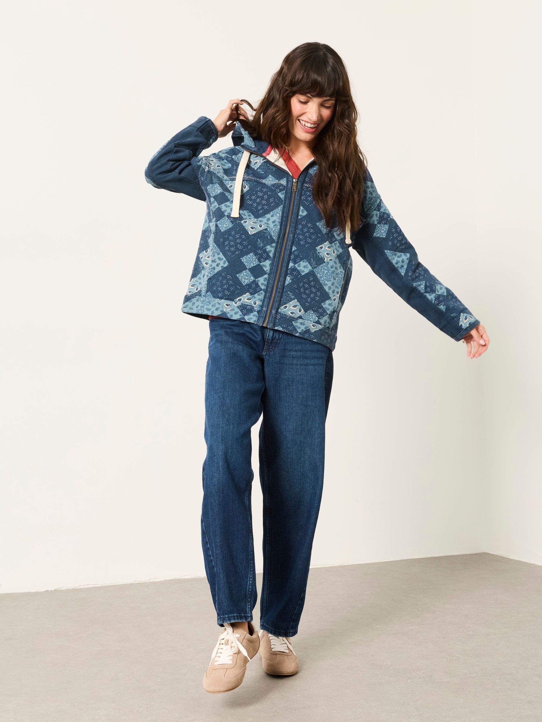 Blue Patchwork Airlie Zip Through Hoodie - Image 4 of 7