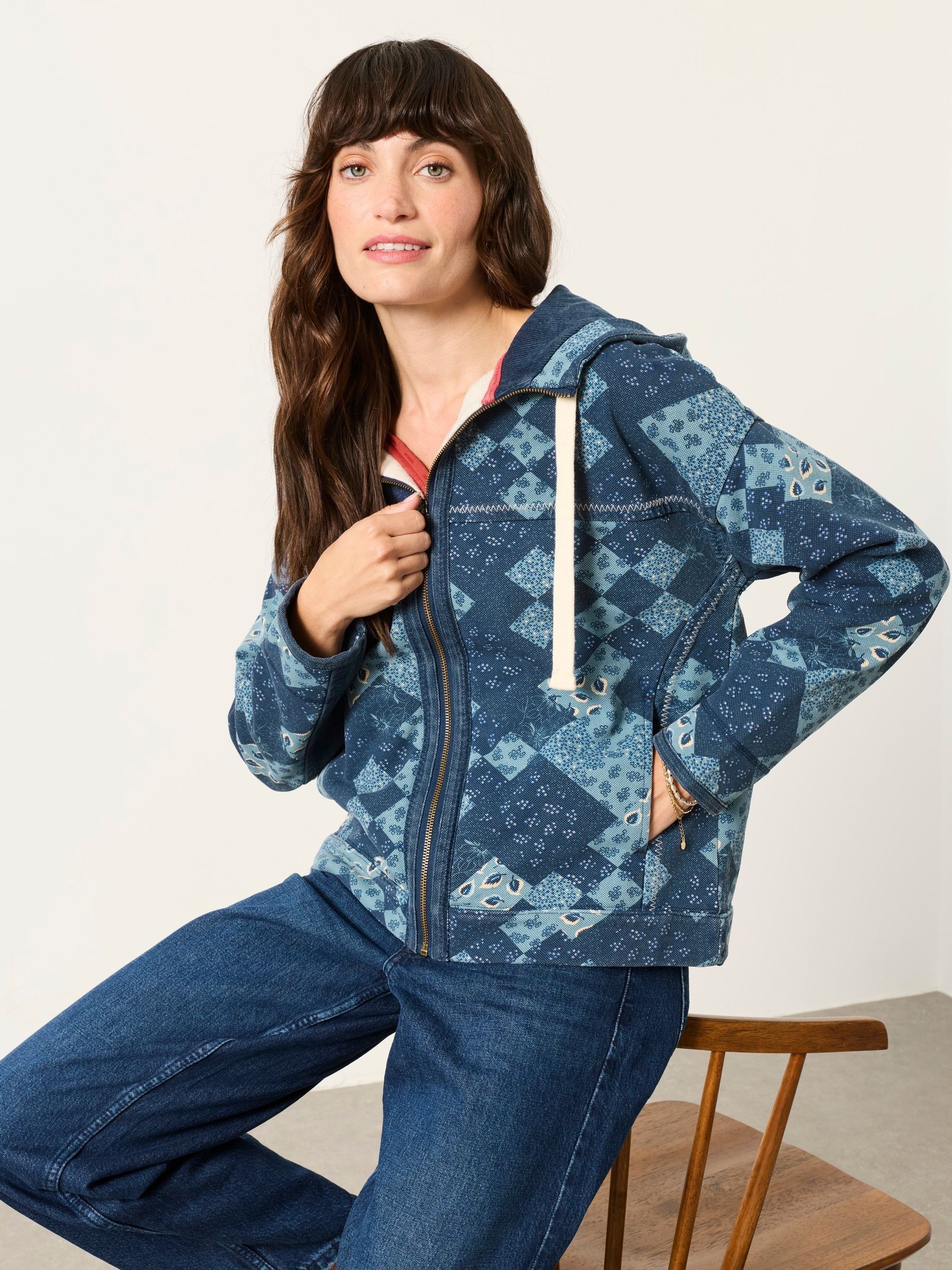 Blue Patchwork Airlie Zip Through Hoodie - Image 6 of 7