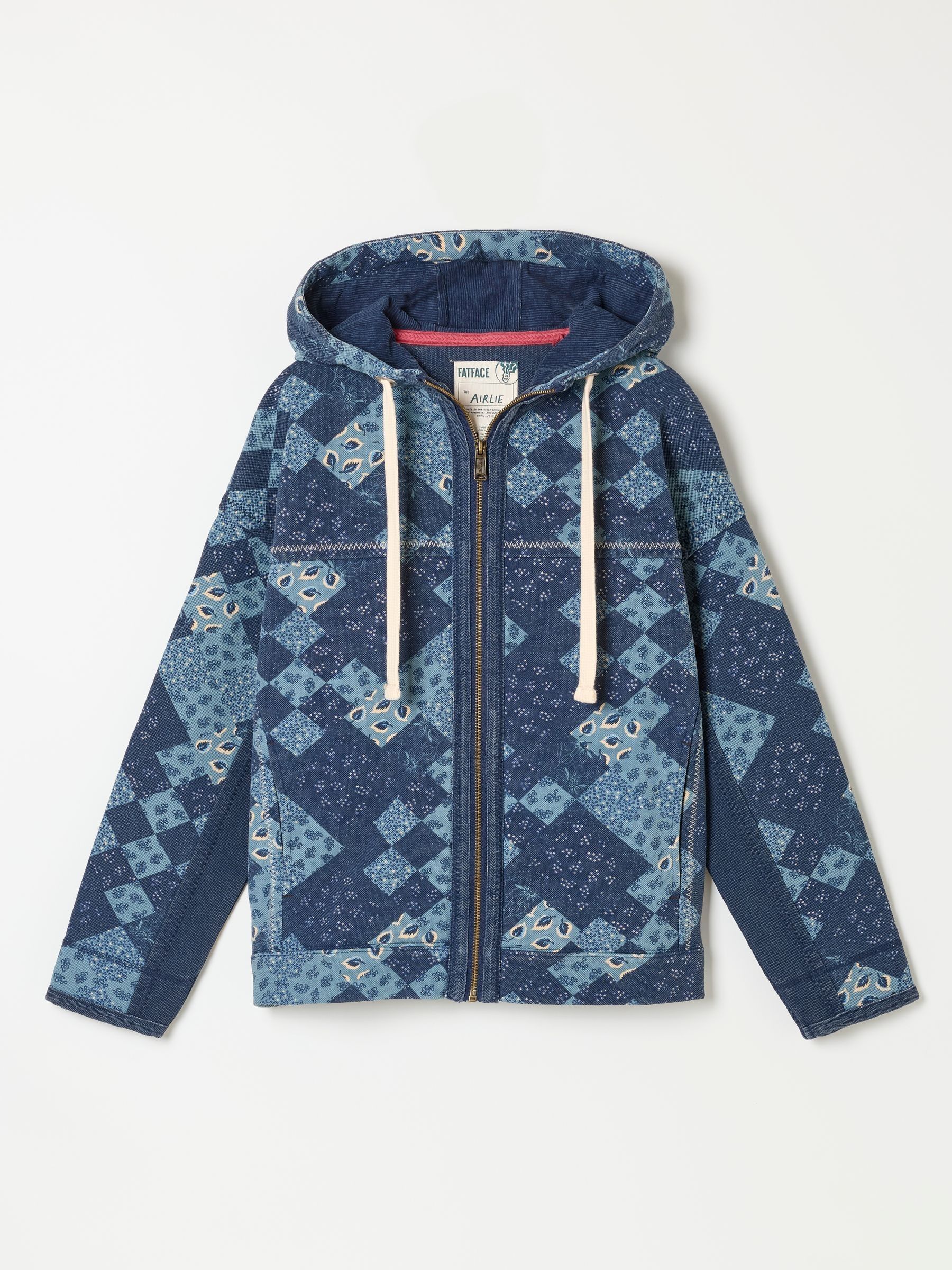Blue Patchwork Airlie Zip Through Hoodie - Image 7 of 7 Blue Patchwork Airlie Zip Through Hoodie - Image 7 of 7