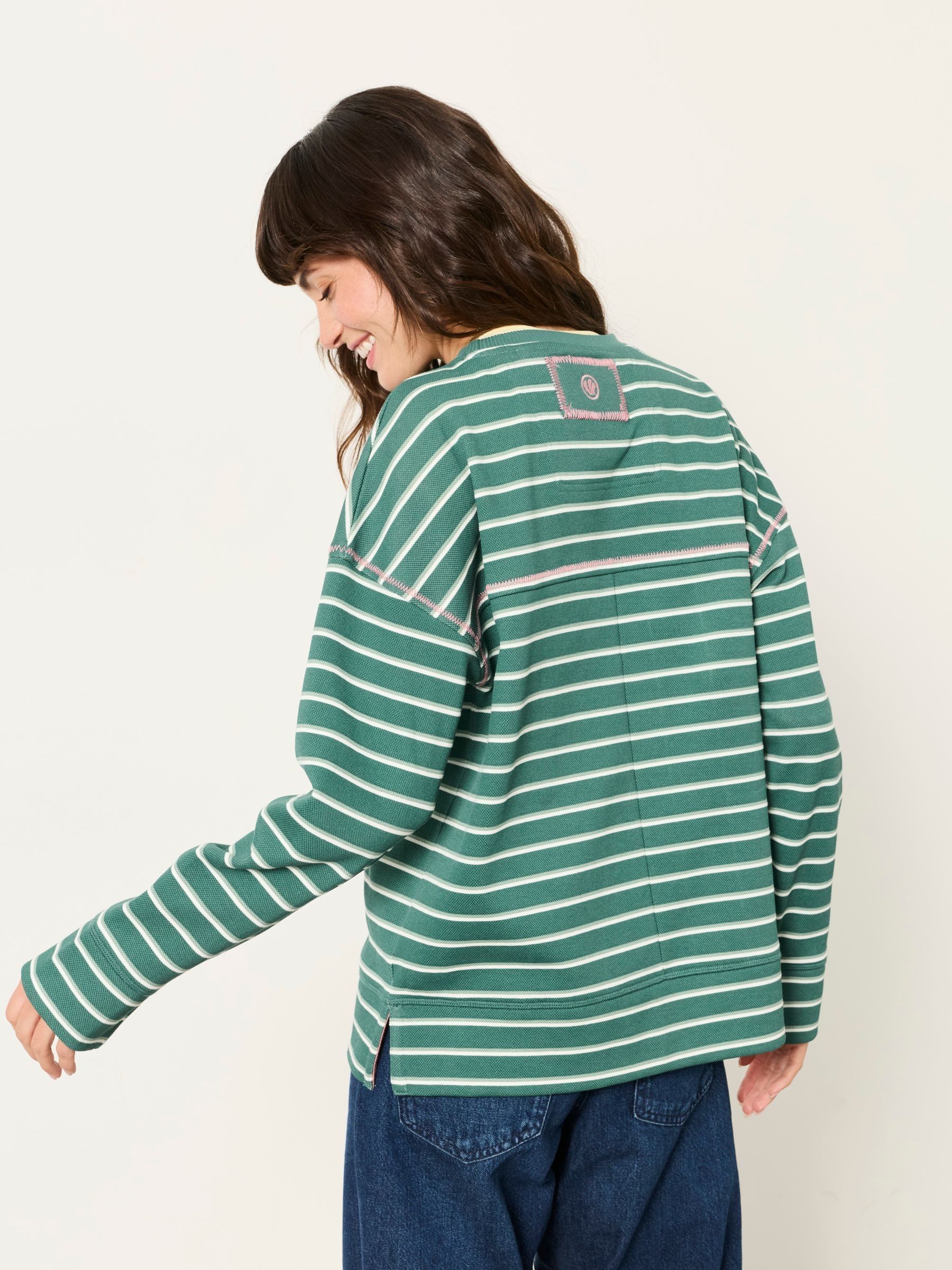 Dark Green Airlie Stripe Crew Sweat Top - Image 2 of 6