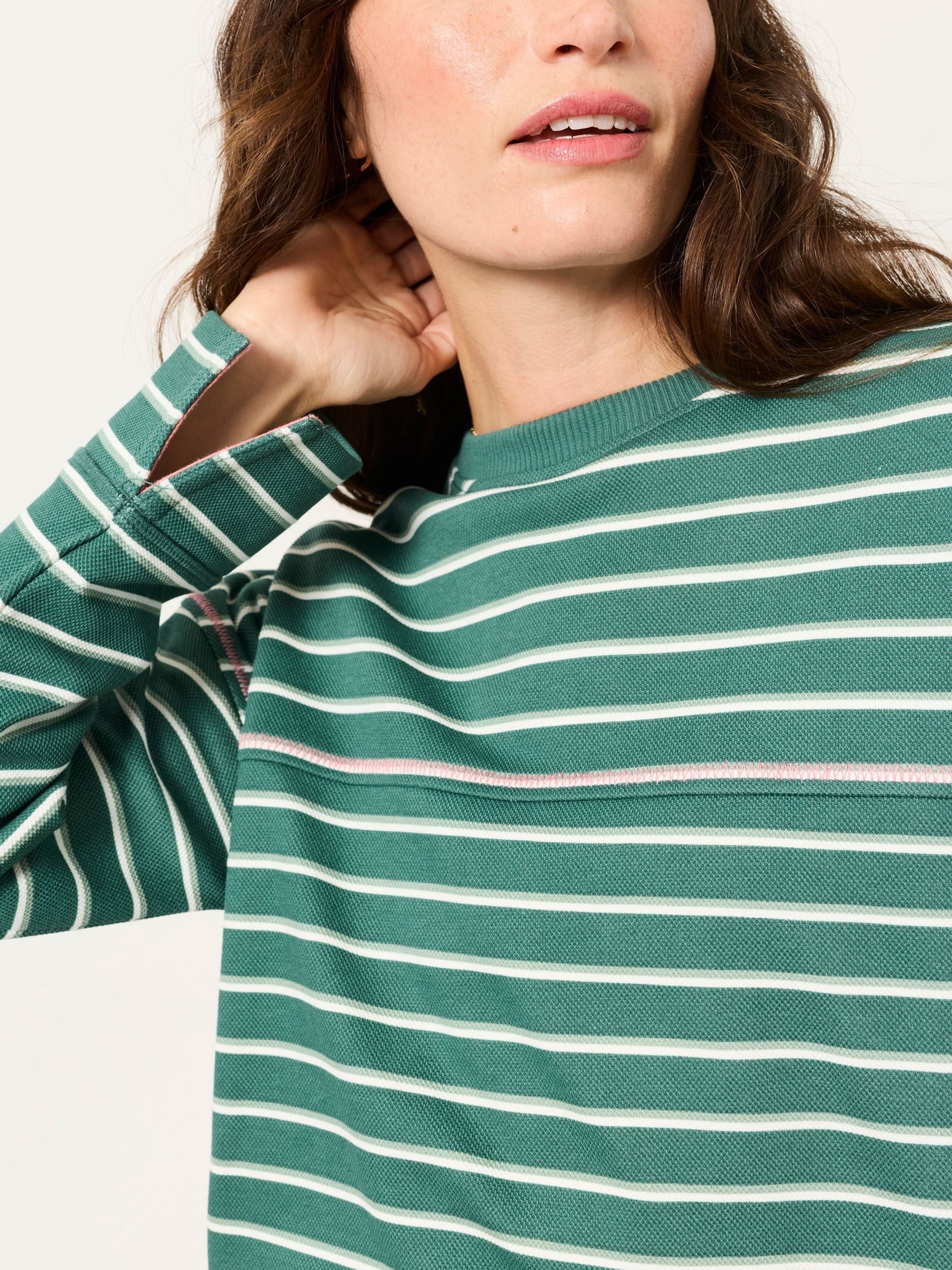 Dark Green Airlie Stripe Crew Sweat Top - Image 3 of 6