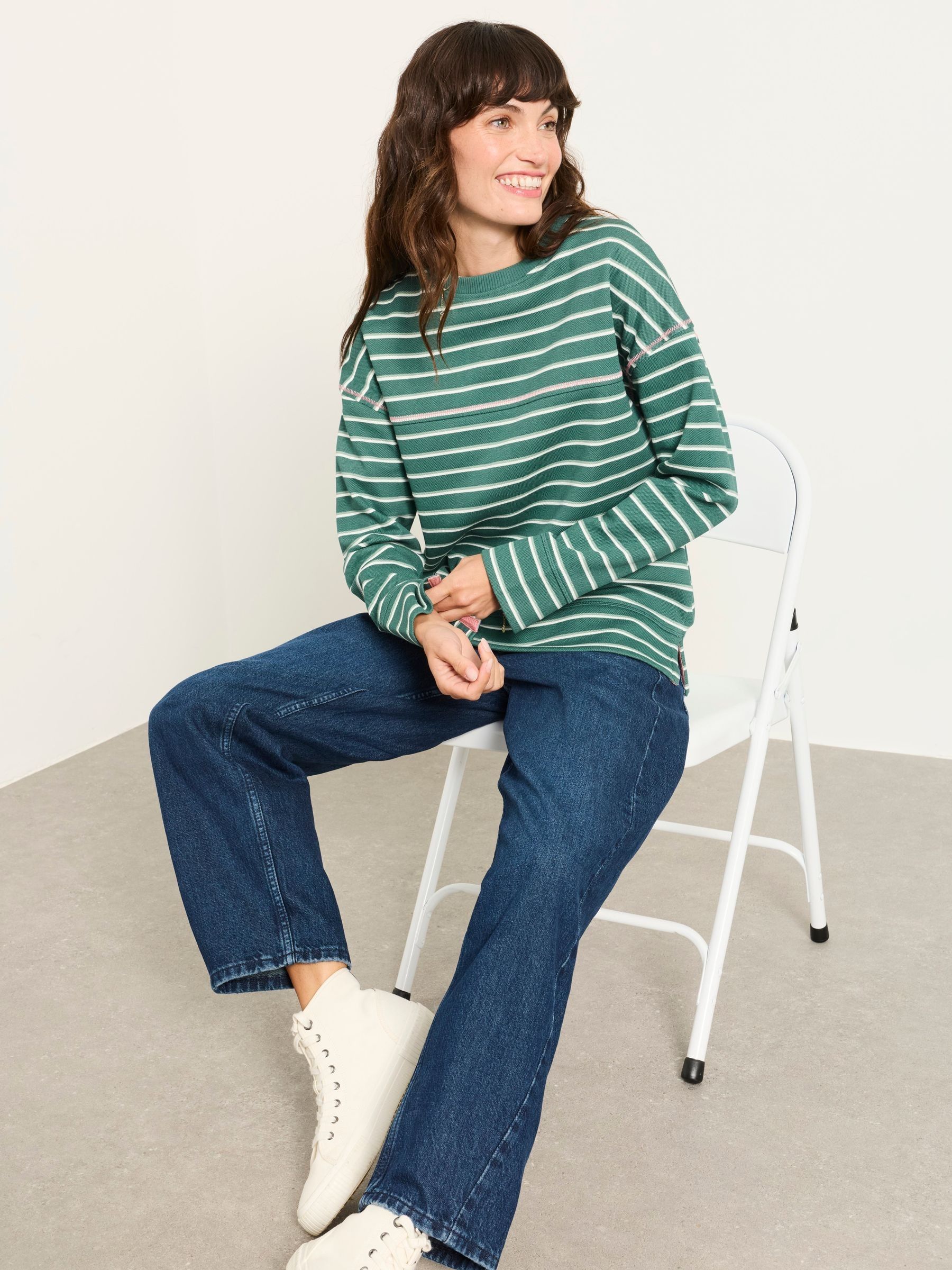 Dark Green Airlie Stripe Crew Sweat Top - Image 4 of 6