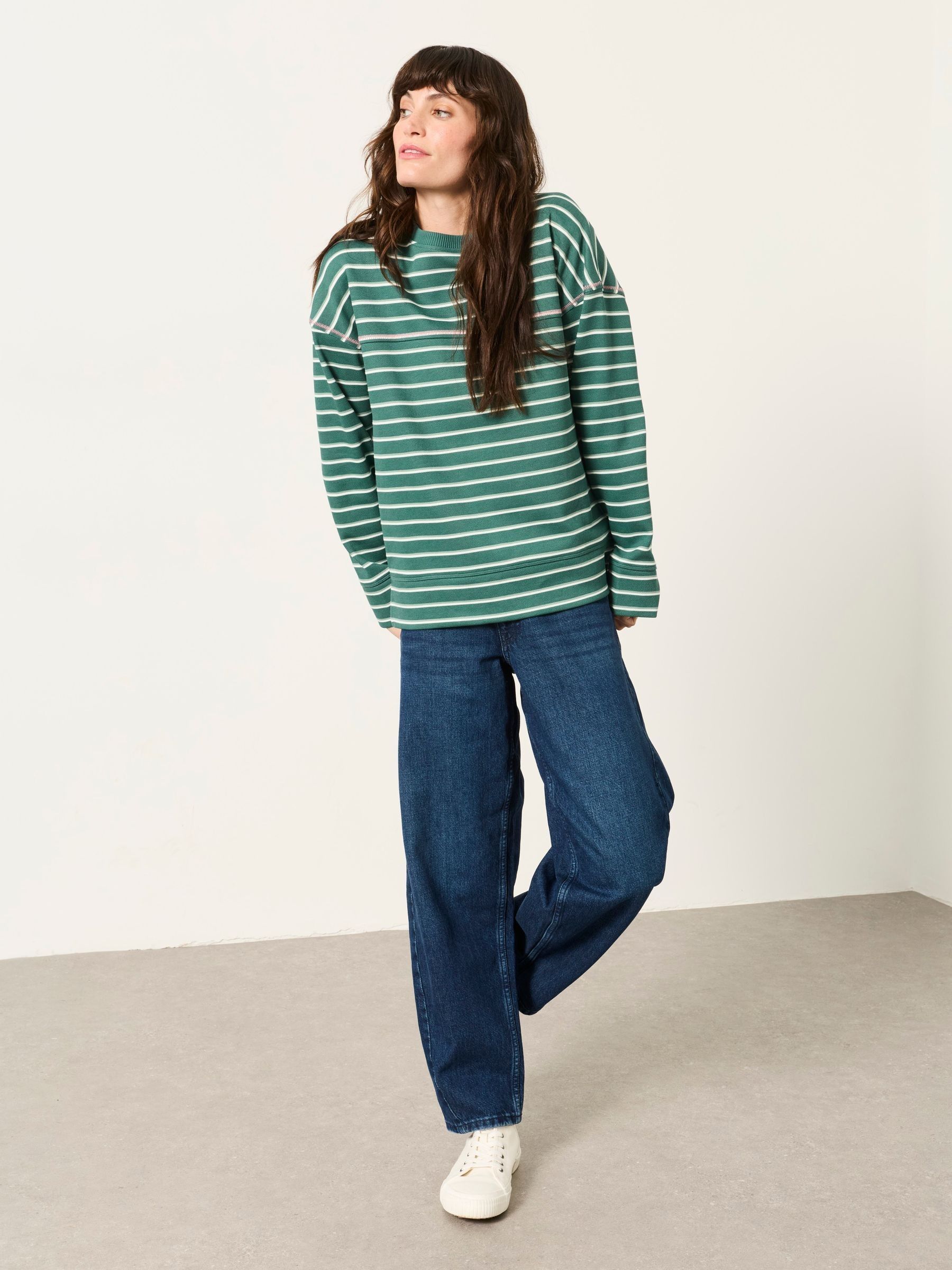 Dark Green Airlie Stripe Crew Sweat Top - Image 5 of 6