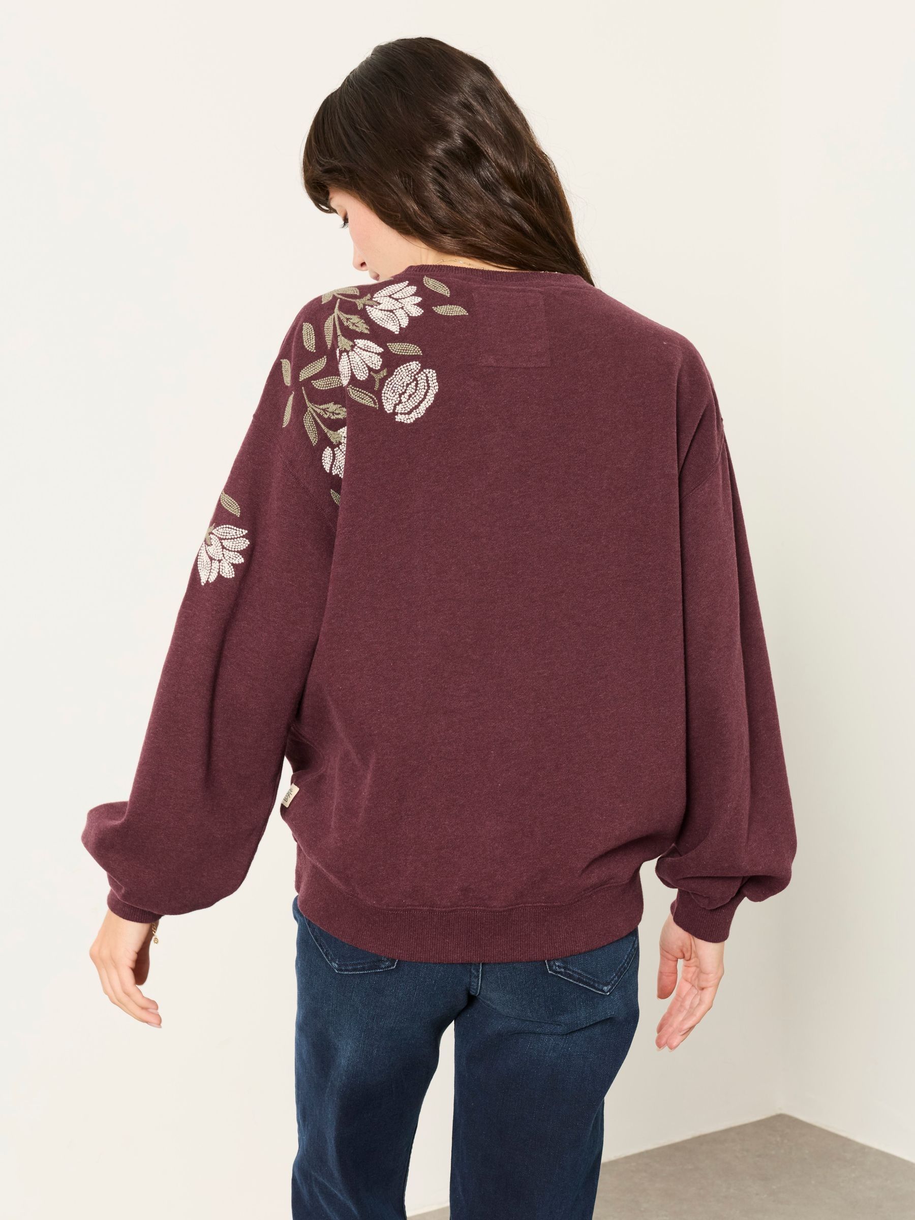 Flower Embroidered Crew Sweat in Dark Purple - Image 2 of 4