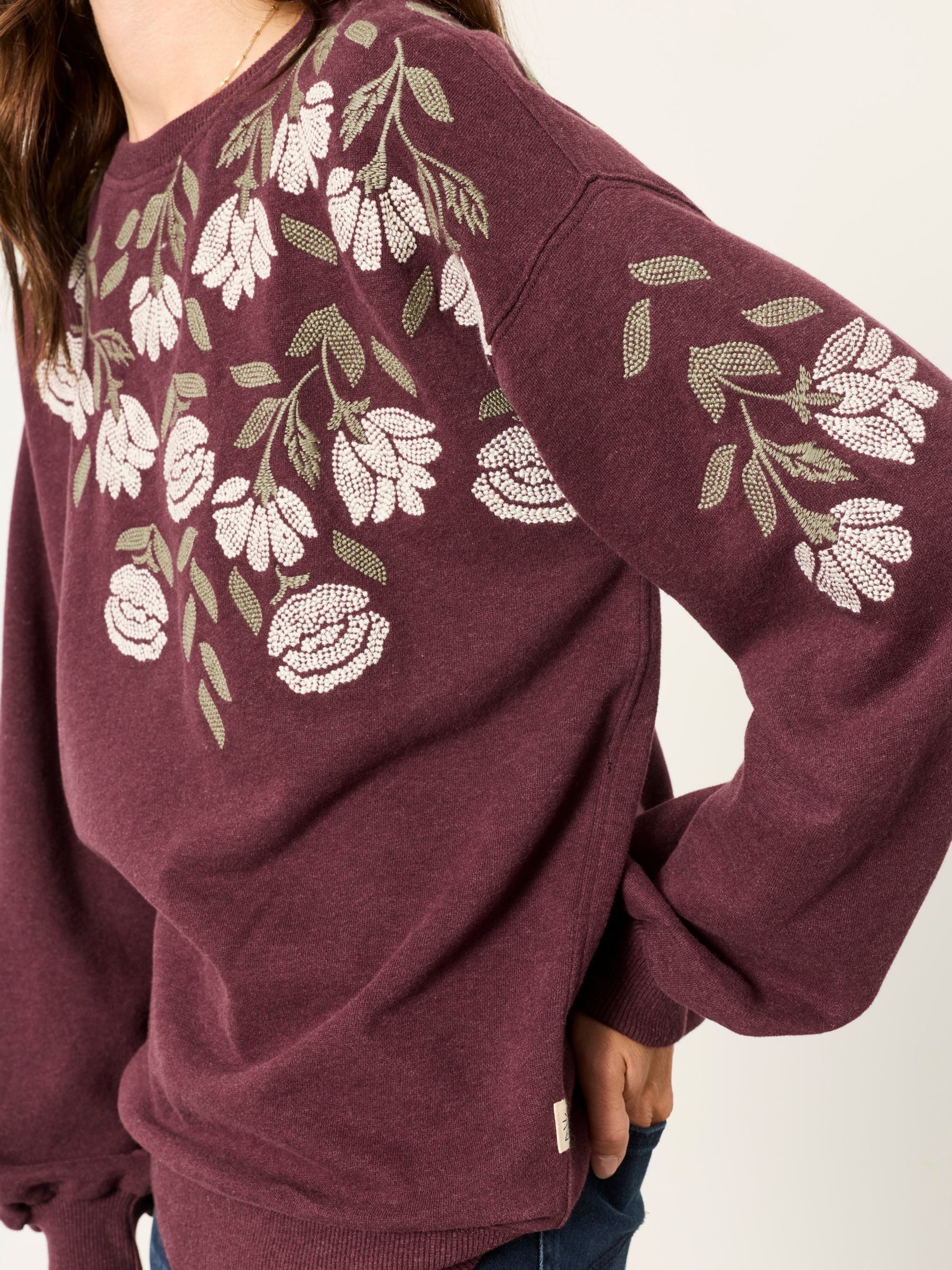Flower Embroidered Crew Sweat in Dark Purple - Image 3 of 4