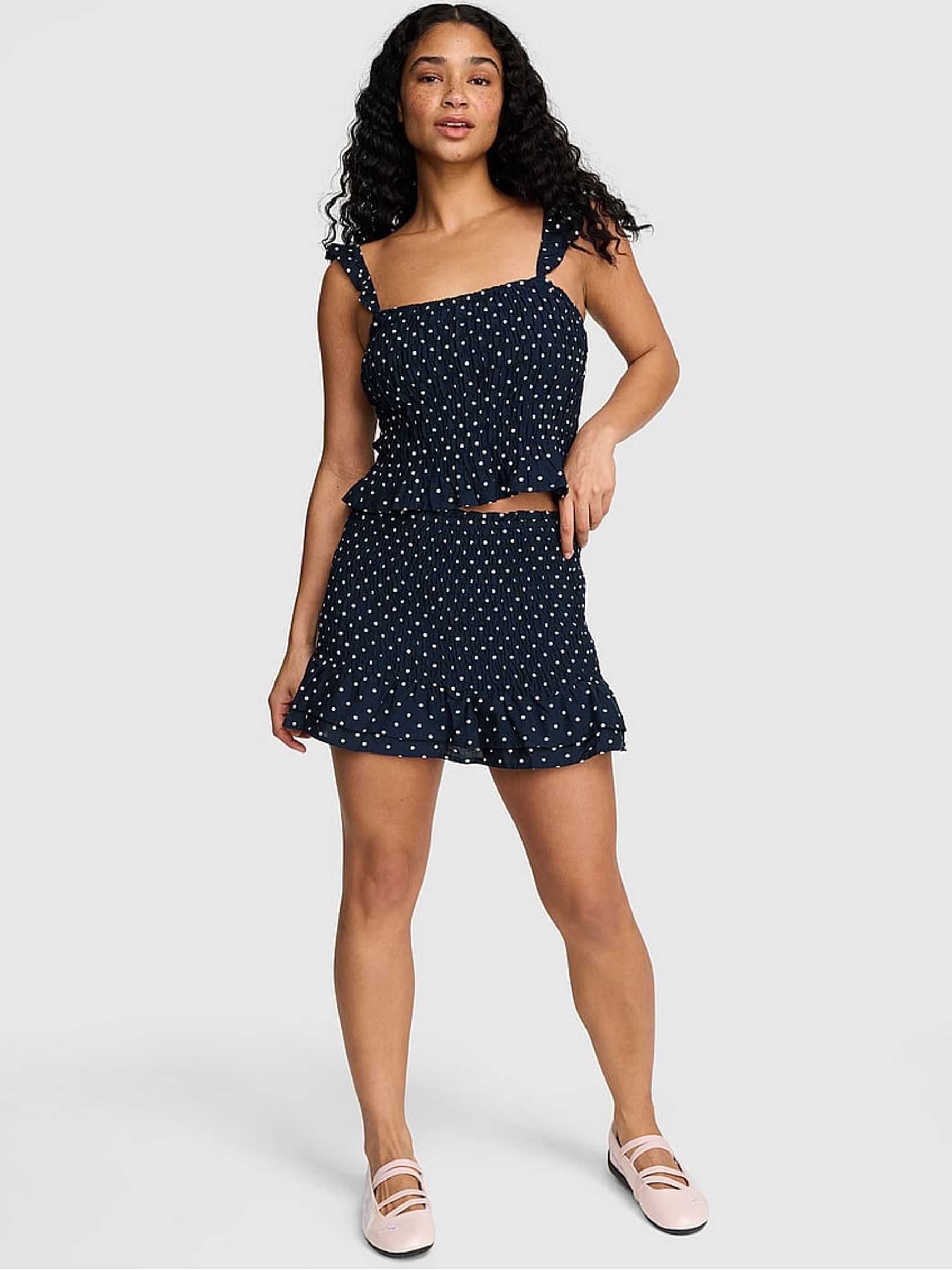 Noir Navy Blue Polka Dots Smock Mini Skirt - Image 1 of 2