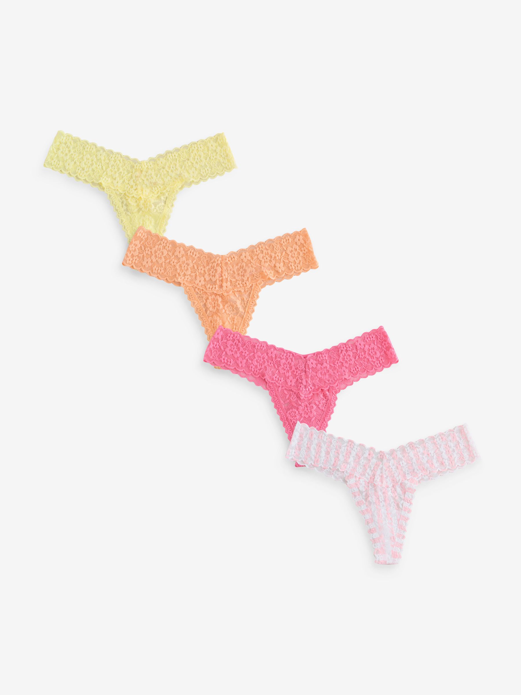 Yellow/Orange/Pink Thong 4 Pack Knickers - Image 1 of 7 Yellow/Orange/Pink Thong 4 Pack Knickers - Image 1 of 7