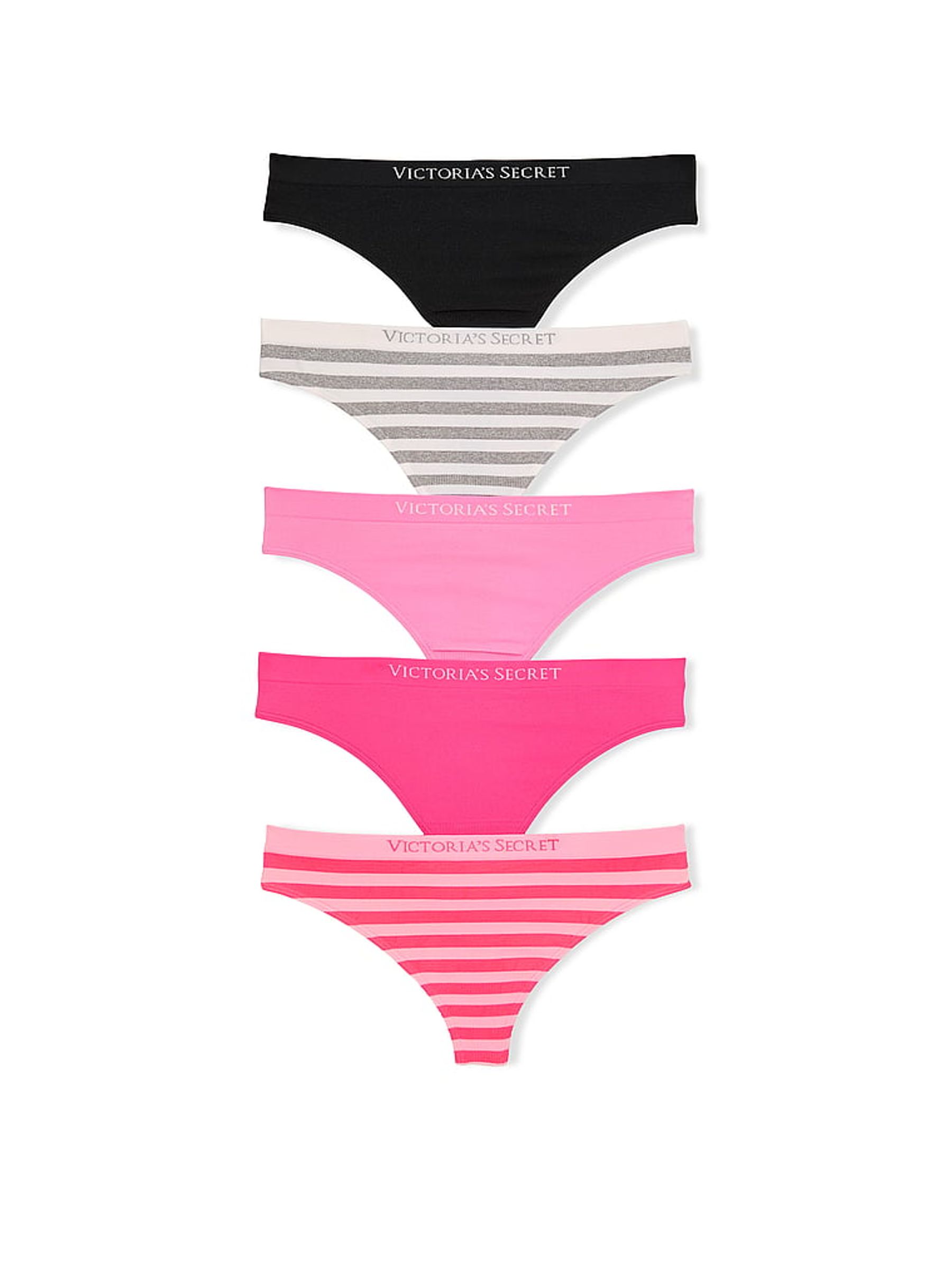 Black/Grey/Pink Thong 5 Pack Knickers - Image 1 of 1
