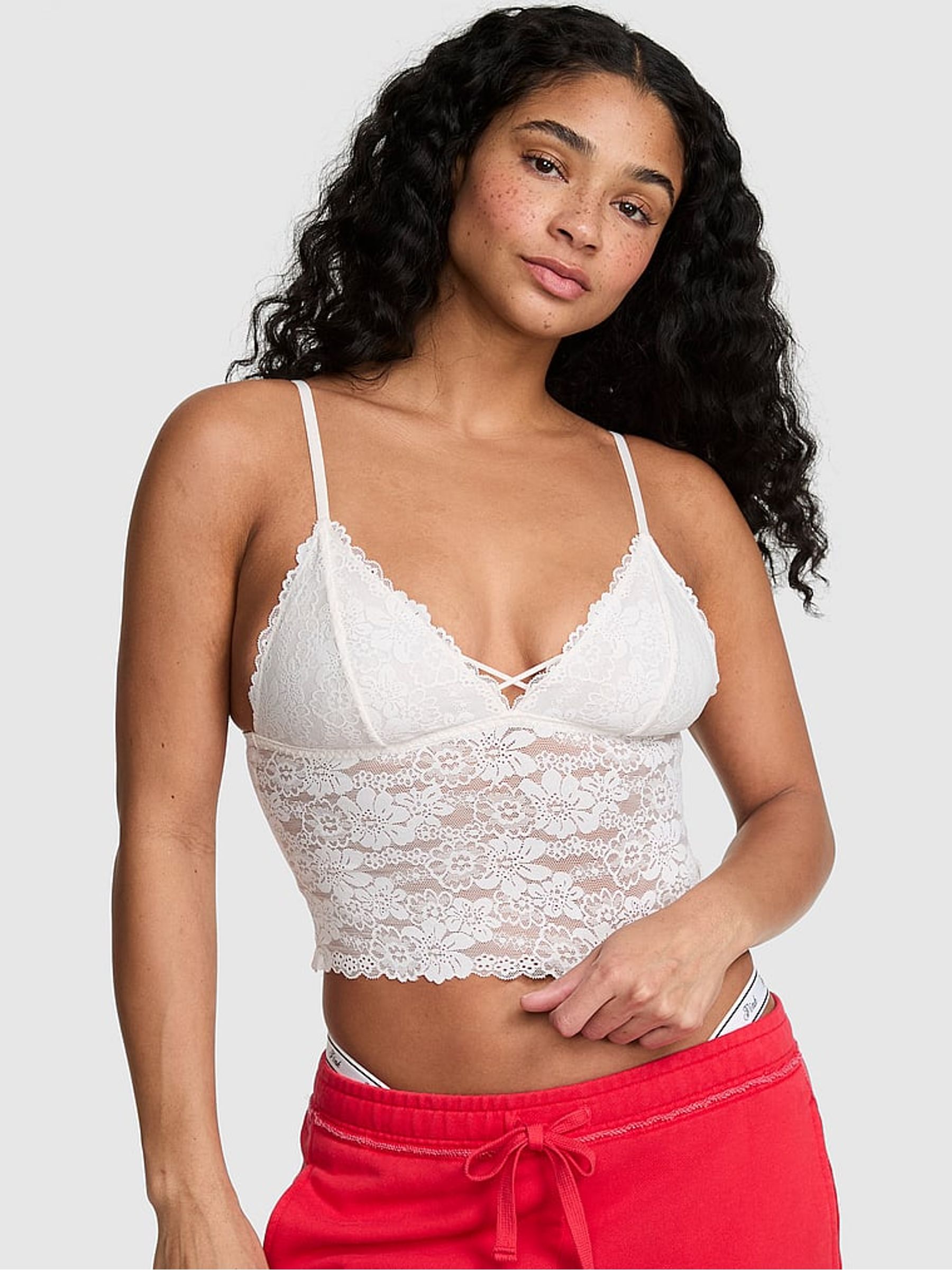 Coconut White Triangle Lace Longline Bralette - Image 1 of 2