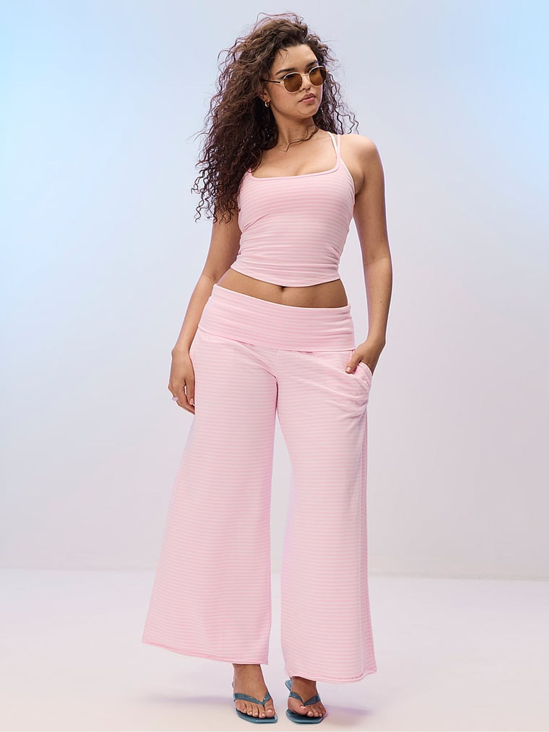 Pink and White Stripe Cross Back Tank Top - Image 1 of 3