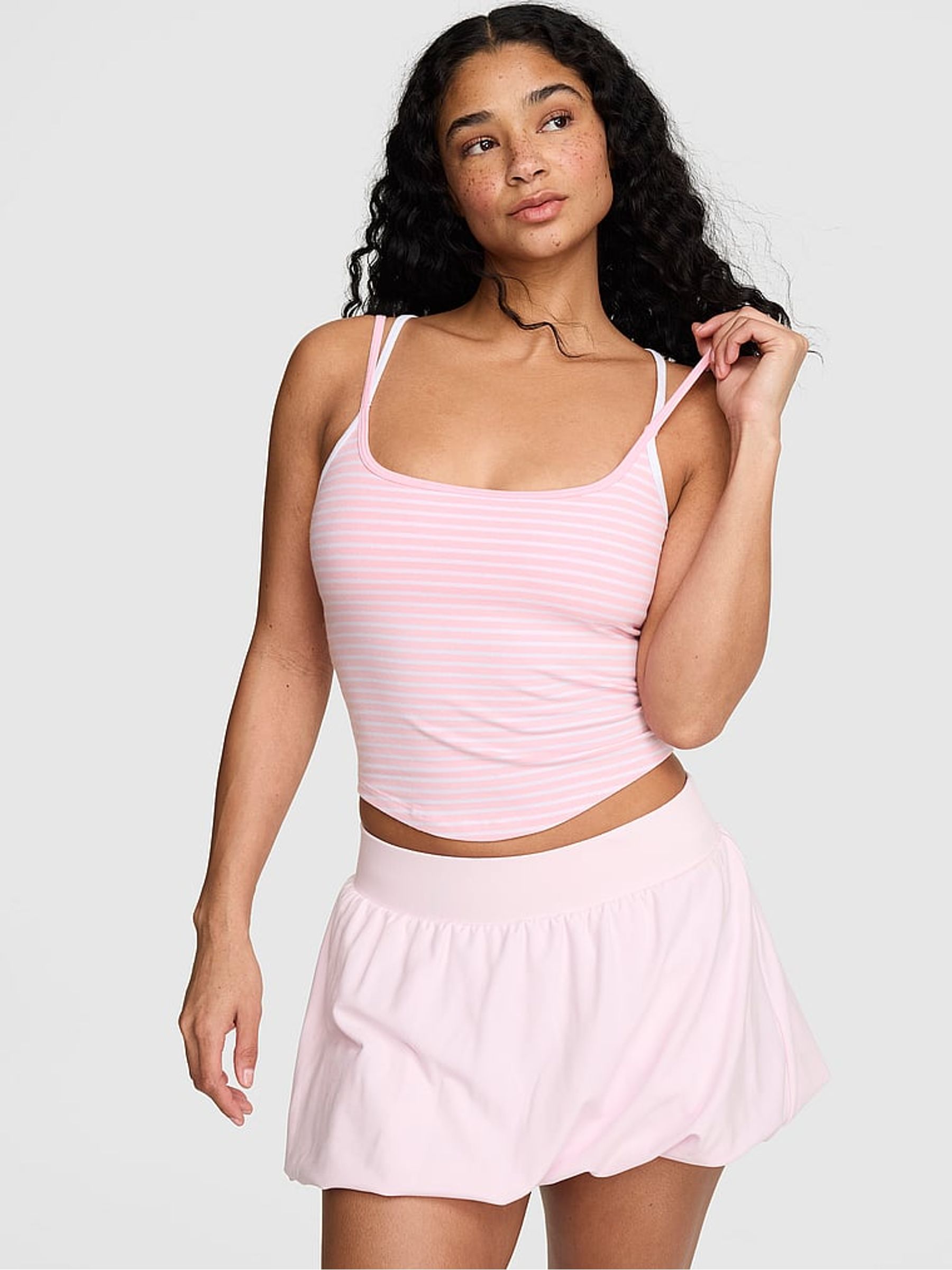 Pink and White Stripe Cross Back Tank Top - Image 2 of 3