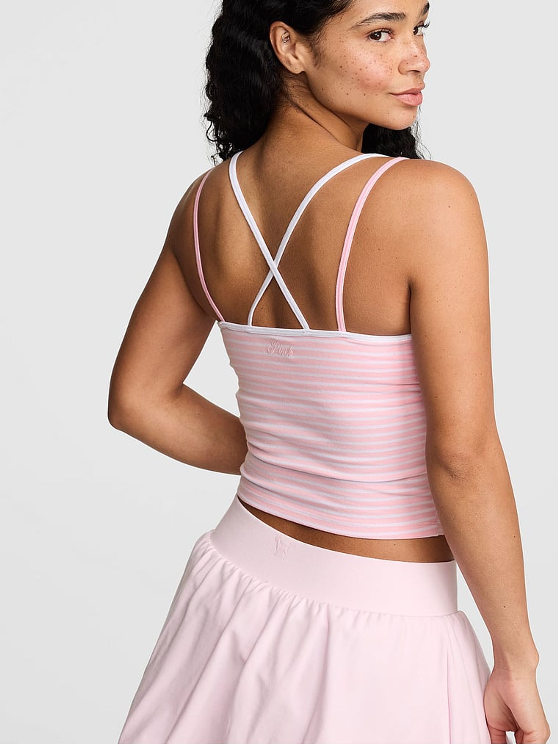 Pink and White Stripe Cross Back Tank Top - Image 3 of 3