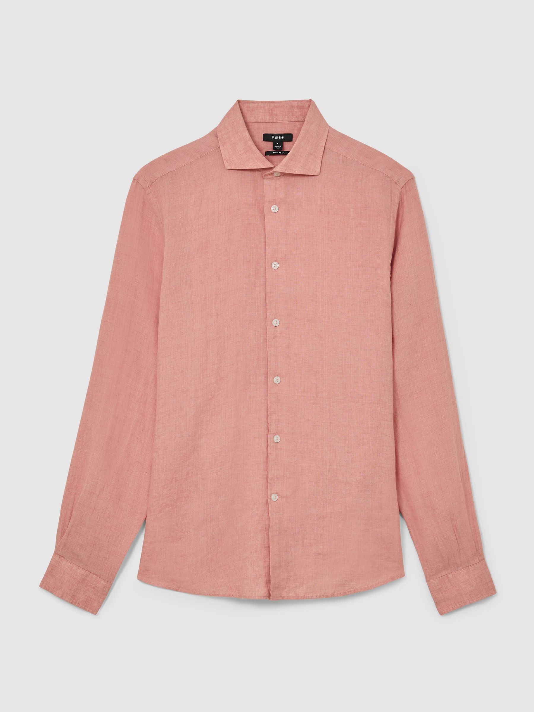 Linen Cutaway-Collar Regular-Fit Shirt in Watermelon Pink - Bild 2 av 6