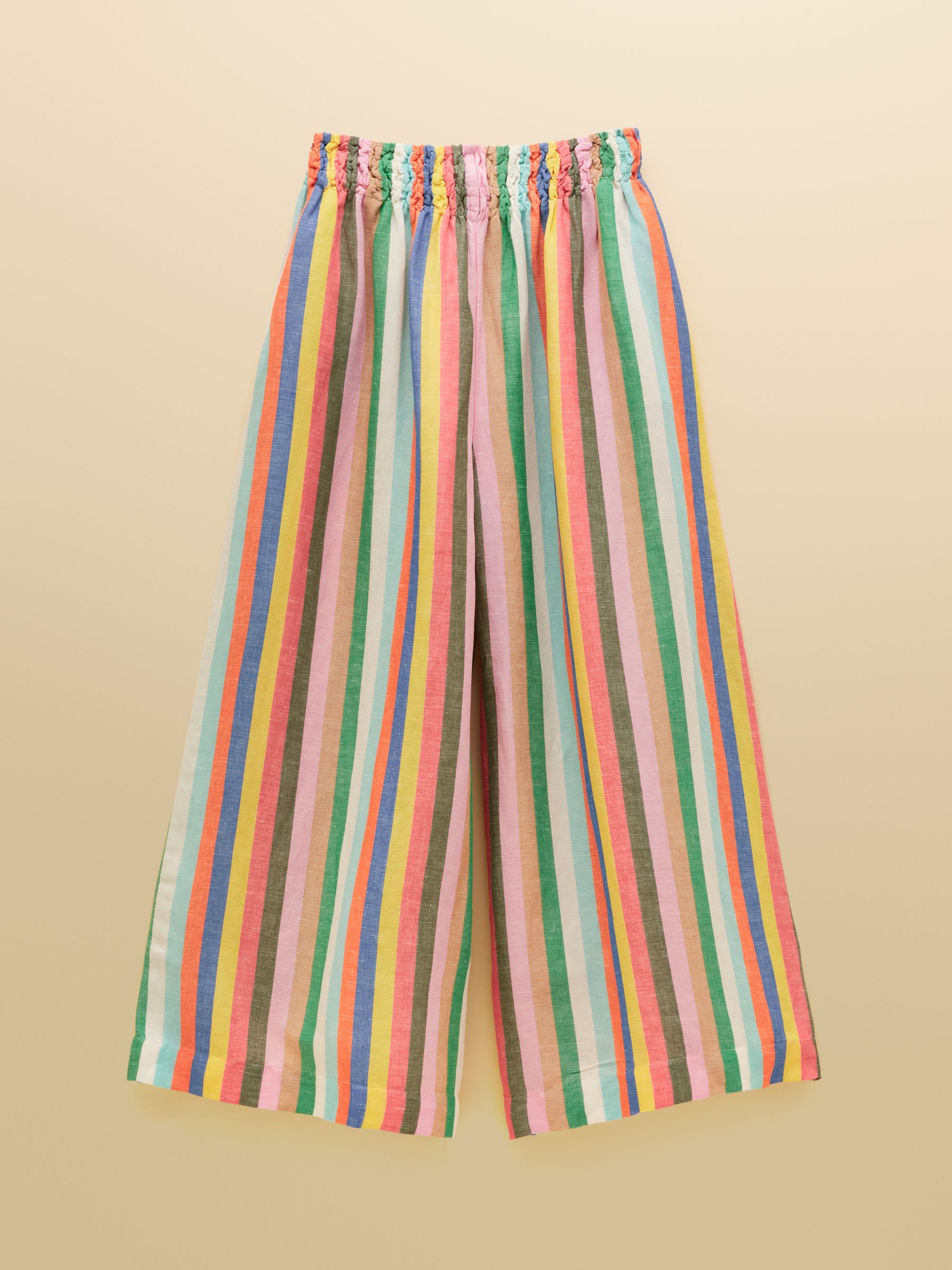 Multi Striped Wide Leg Pull On Trousers with Linen - Image 7 of 7