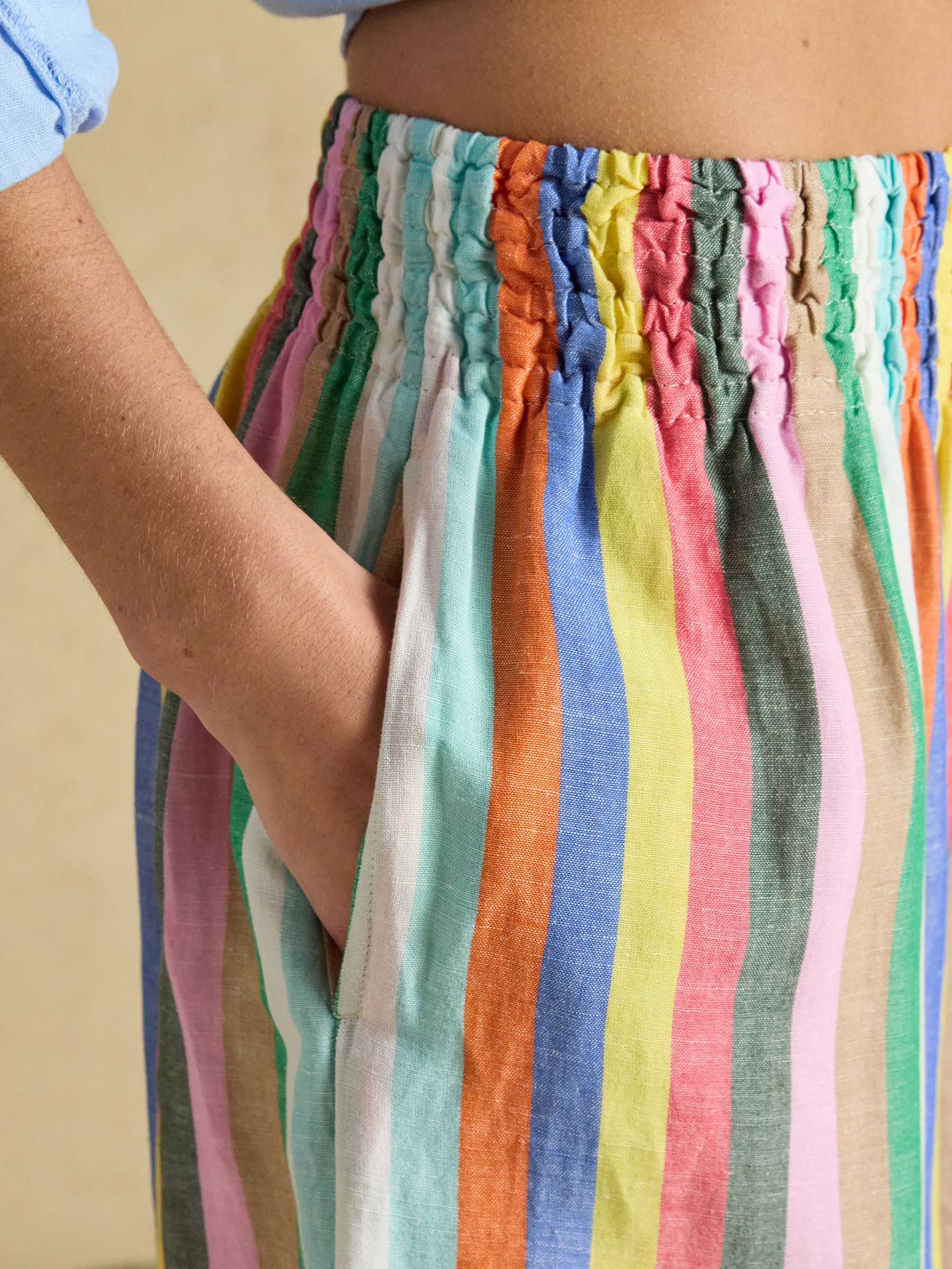 Multi Striped Wide Leg Pull On Trousers with Linen - Image 8 of 9