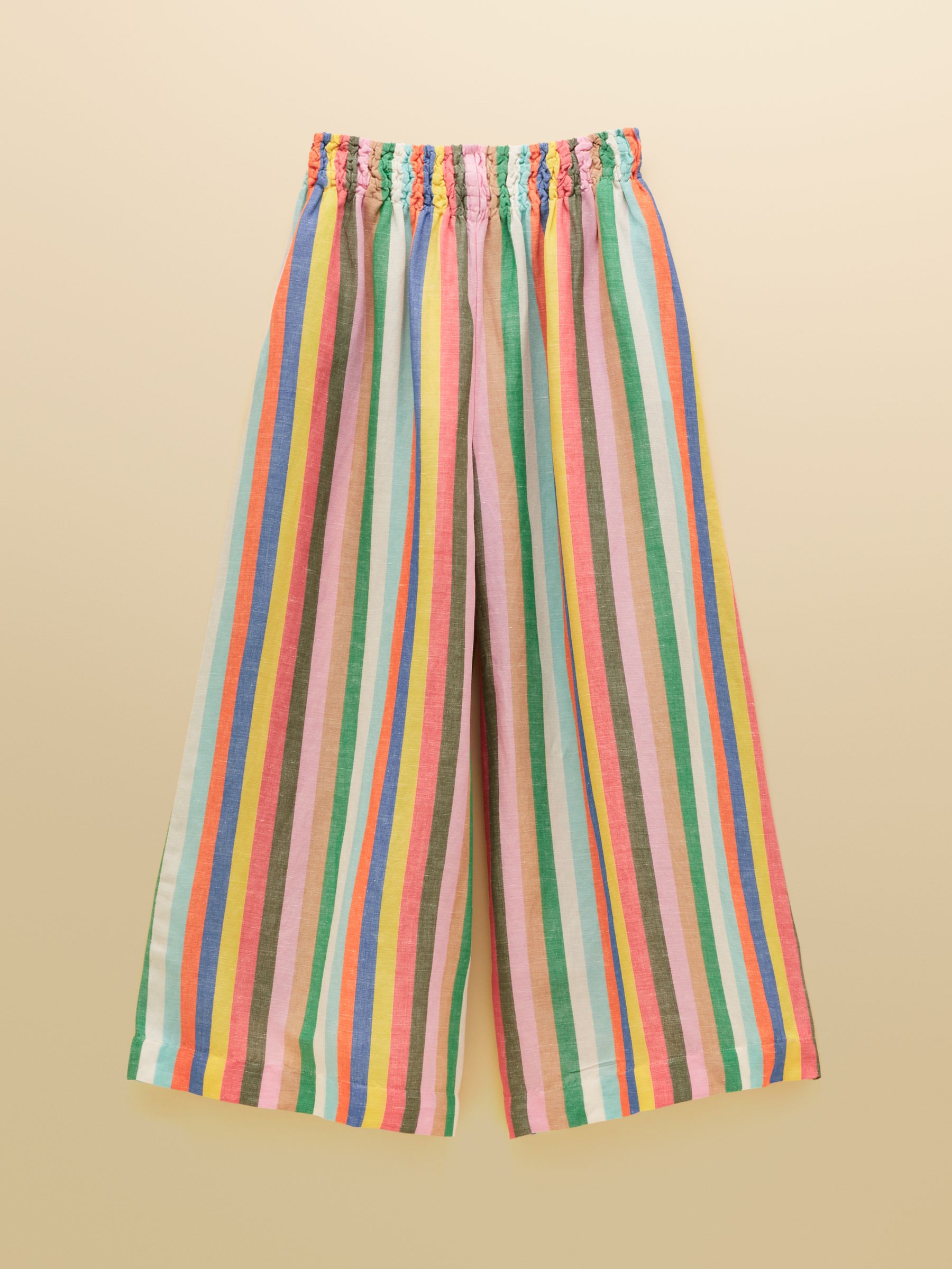 Multi Striped Wide Leg Pull On Trousers with Linen - Image 9 of 9