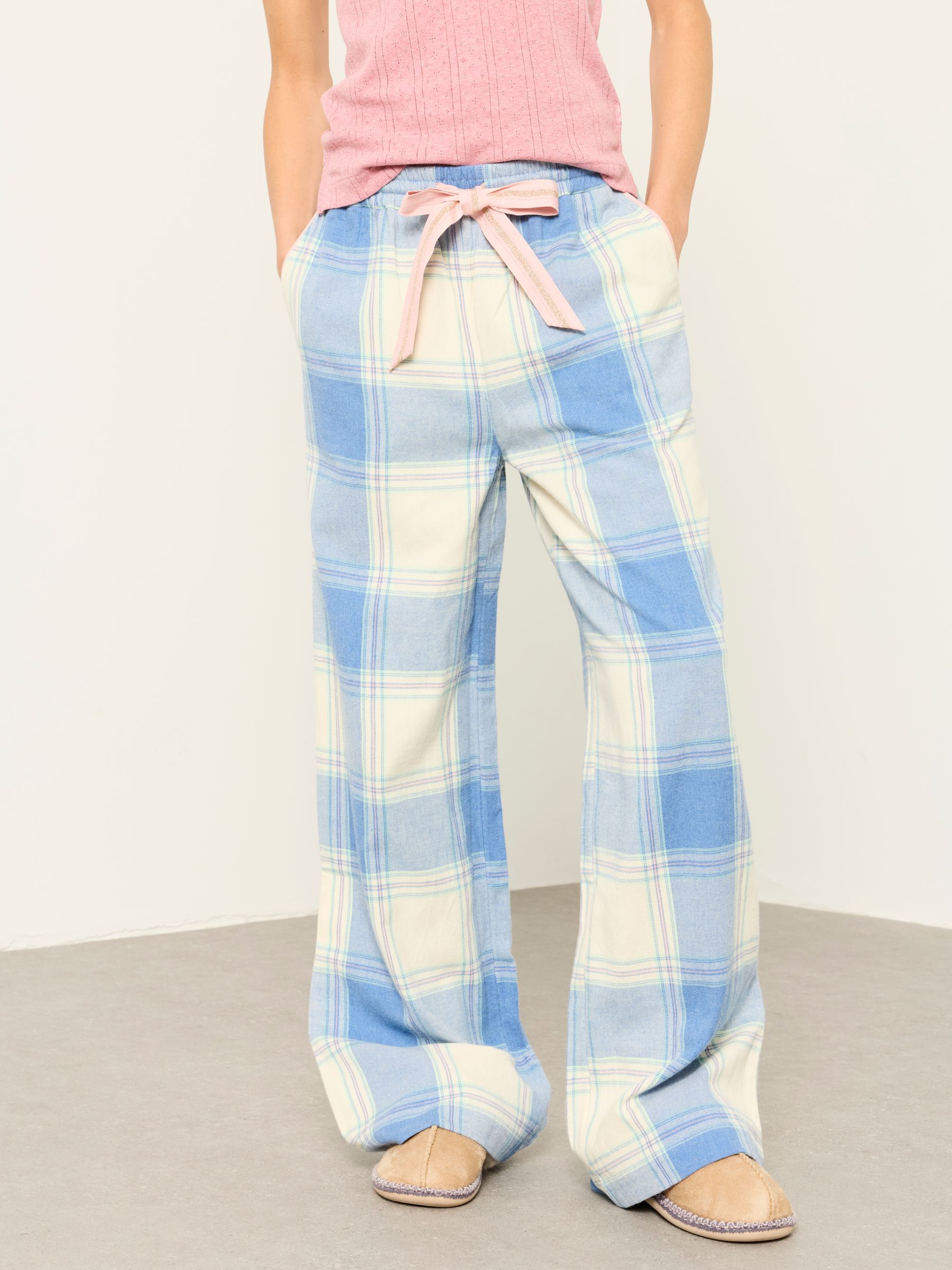 Lola Blue Large Check Wide Leg Pyjama Bottoms - Image 1 of 7