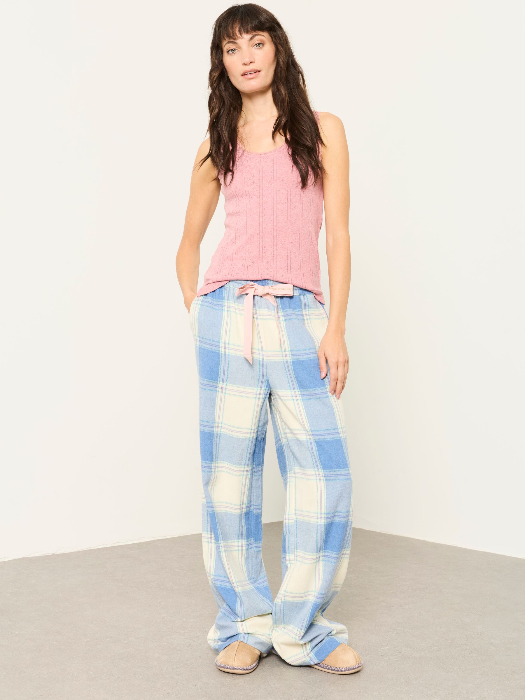 Lola Blue Large Check Wide Leg Pyjama Bottoms - Image 3 of 7