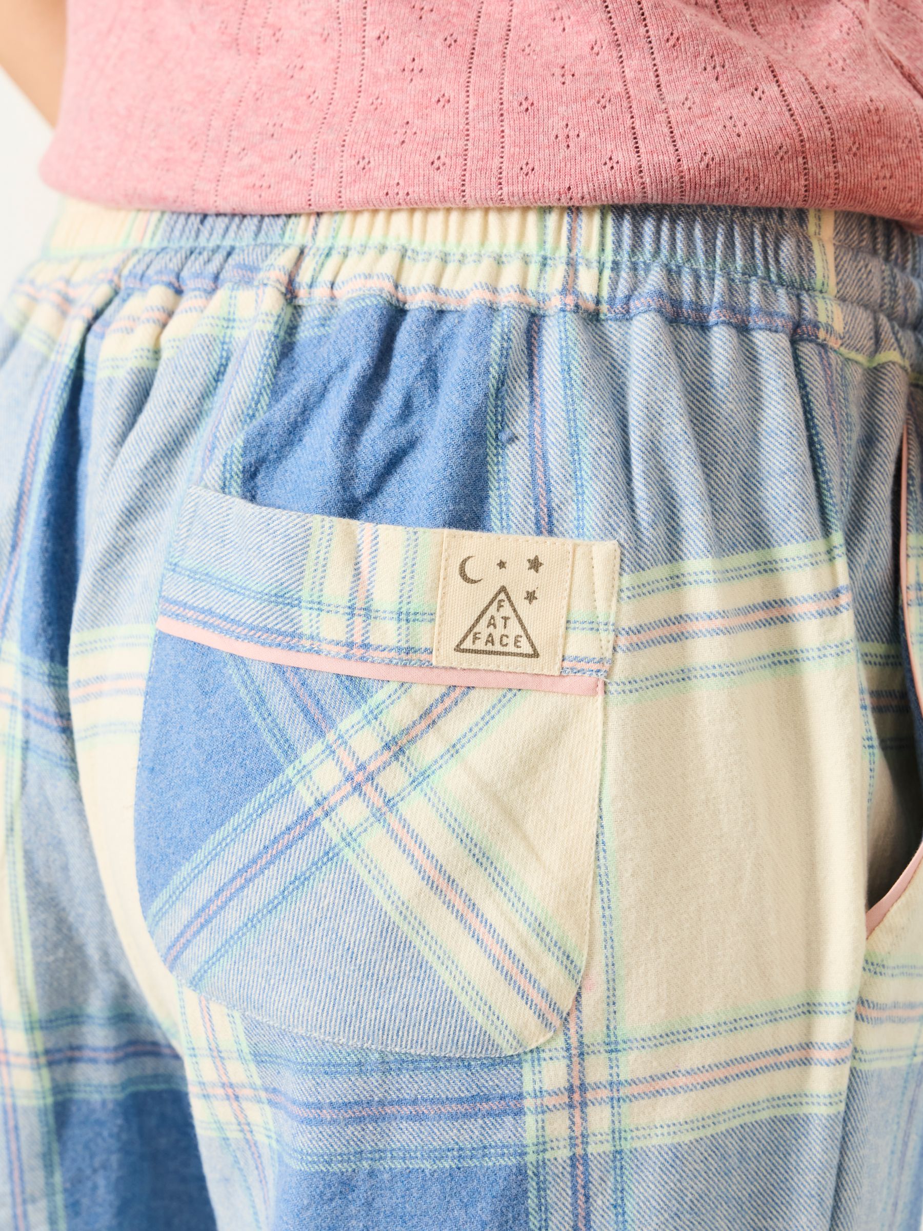 Lola Blue Large Check Wide Leg Pyjama Bottoms - Image 6 of 7