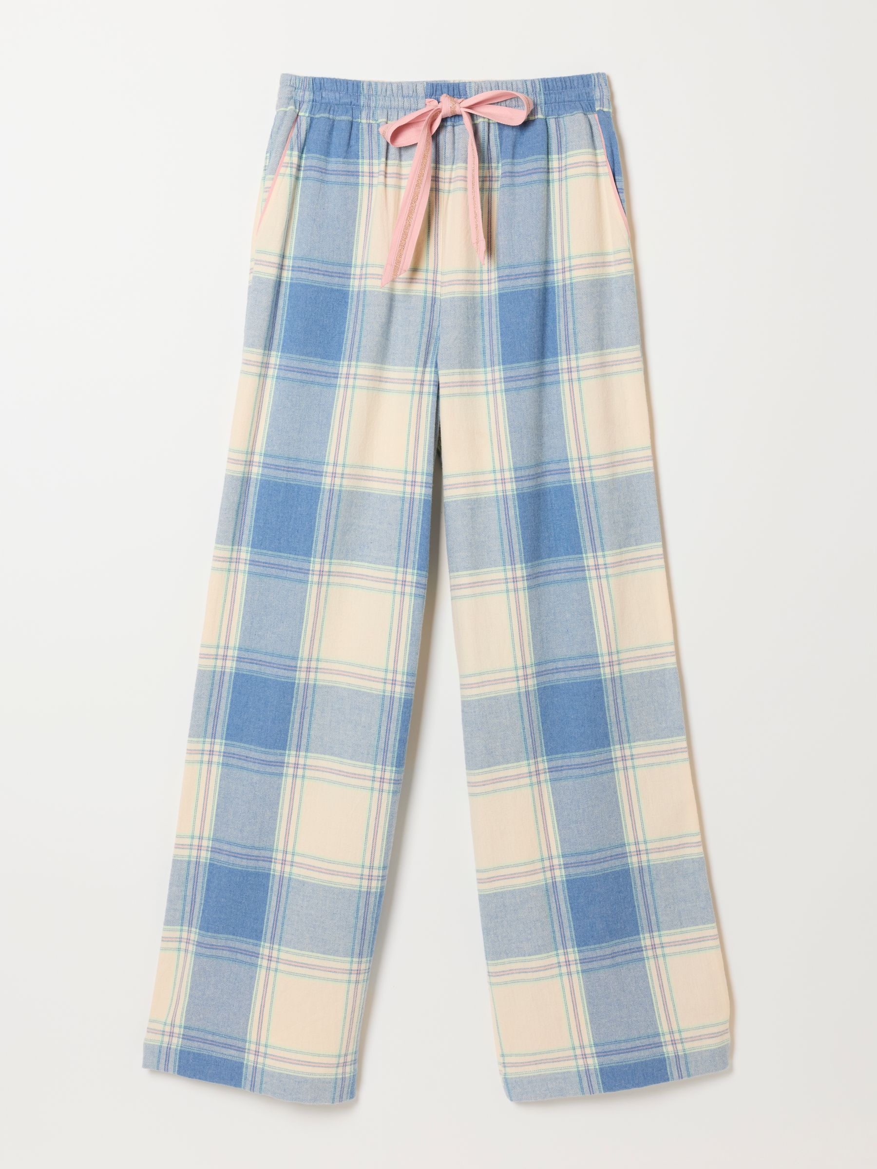 Lola Blue Large Check Wide Leg Pyjama Bottoms - Image 7 of 7