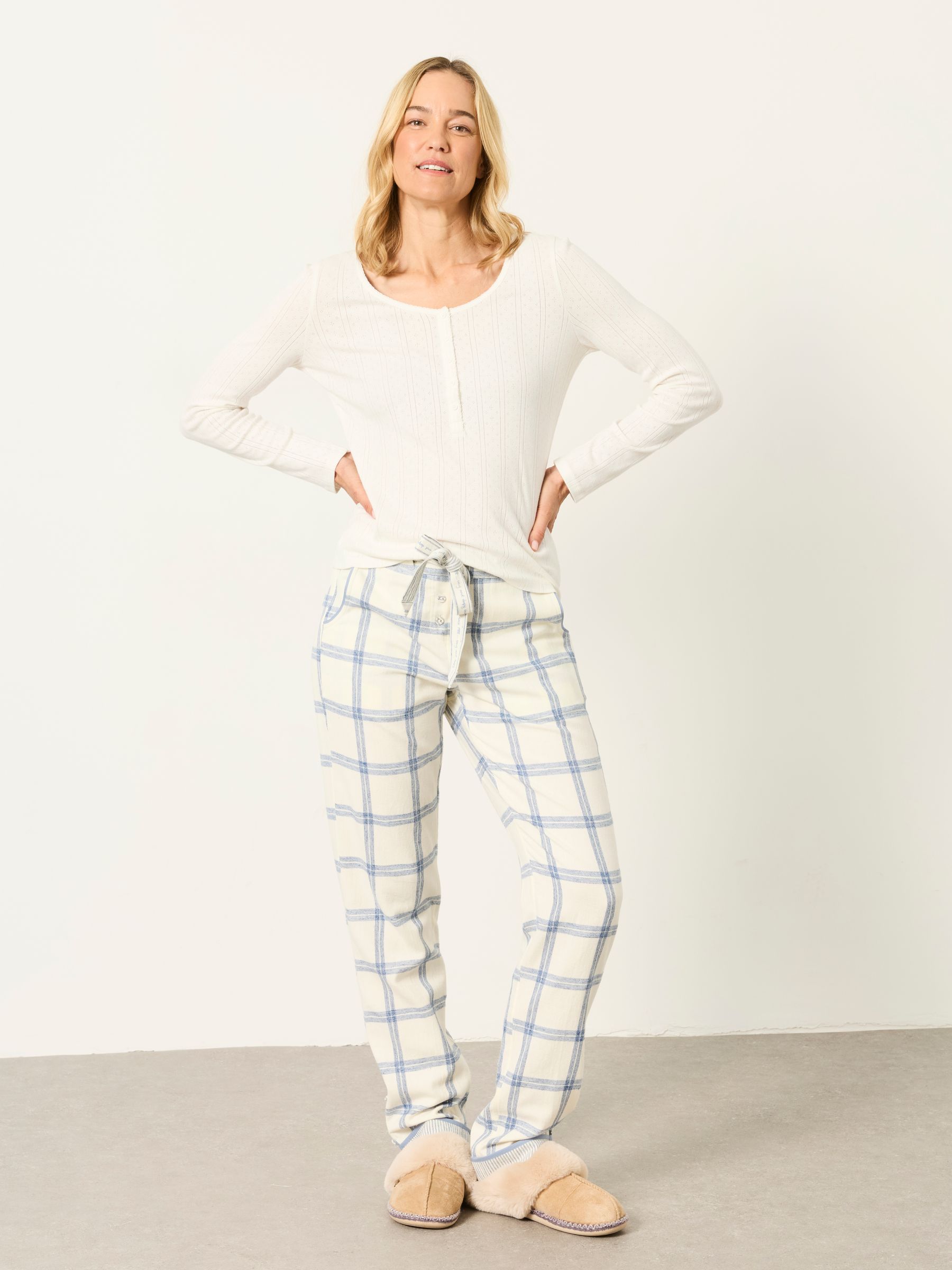 Eva Ivory Windowpane Check Pyjama Bottoms - Image 1 of 6 Eva Ivory Windowpane Check Pyjama Bottoms - Image 1 of 6