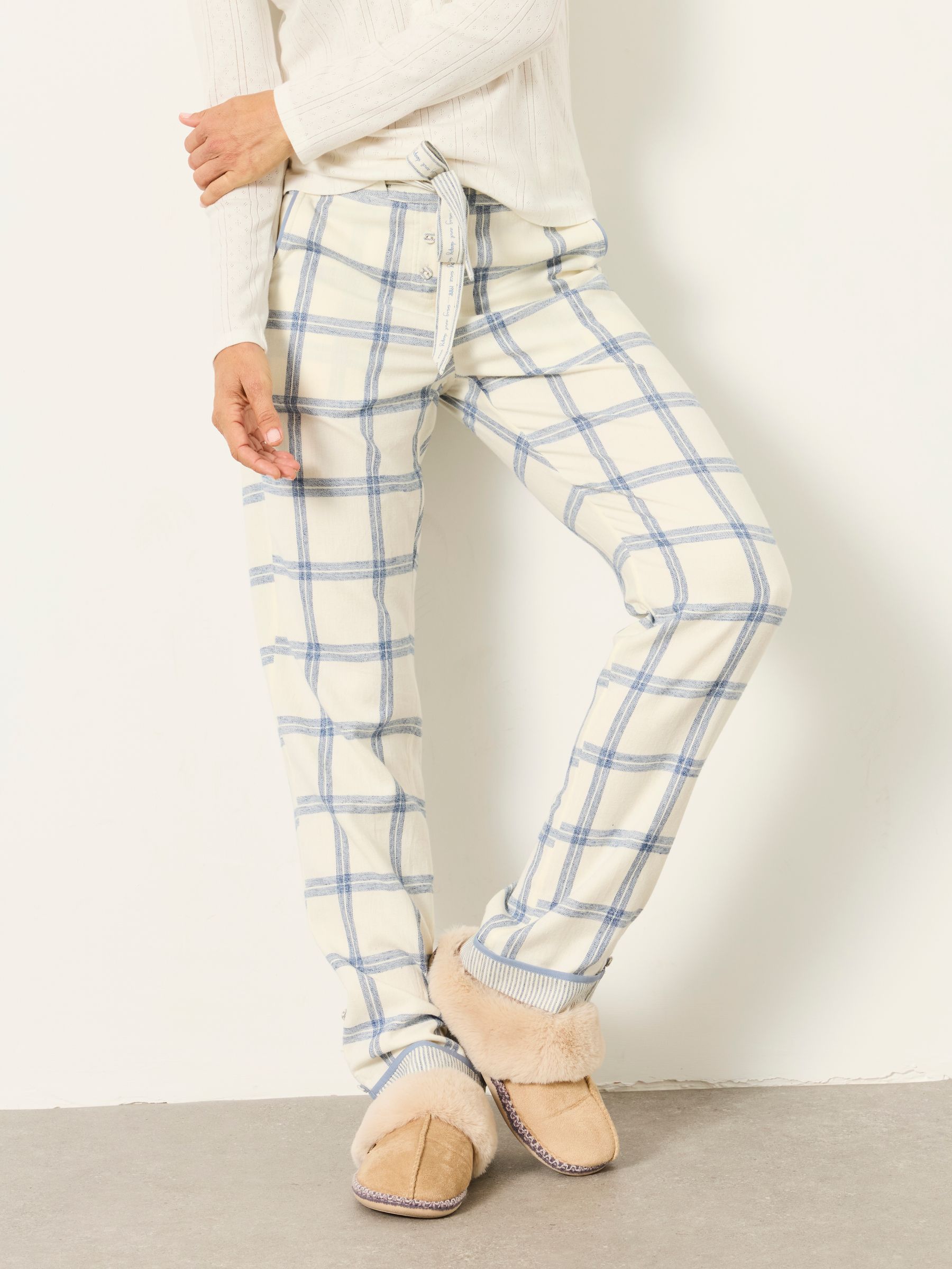Eva Ivory Windowpane Check Pyjama Bottoms - Image 4 of 6