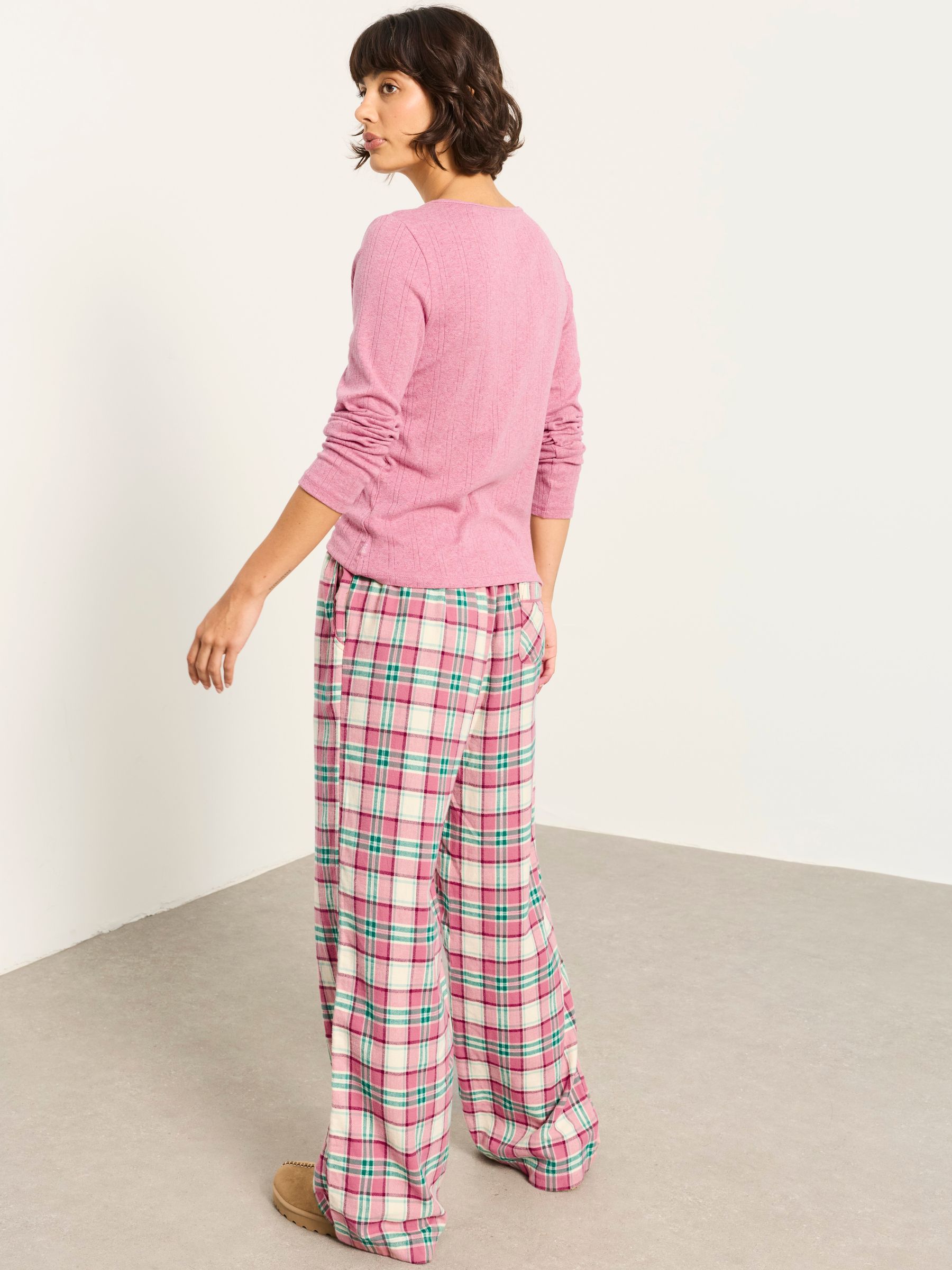 Lola Pink Metallic Check Wide Leg Pyjama Bottoms - Image 2 of 6