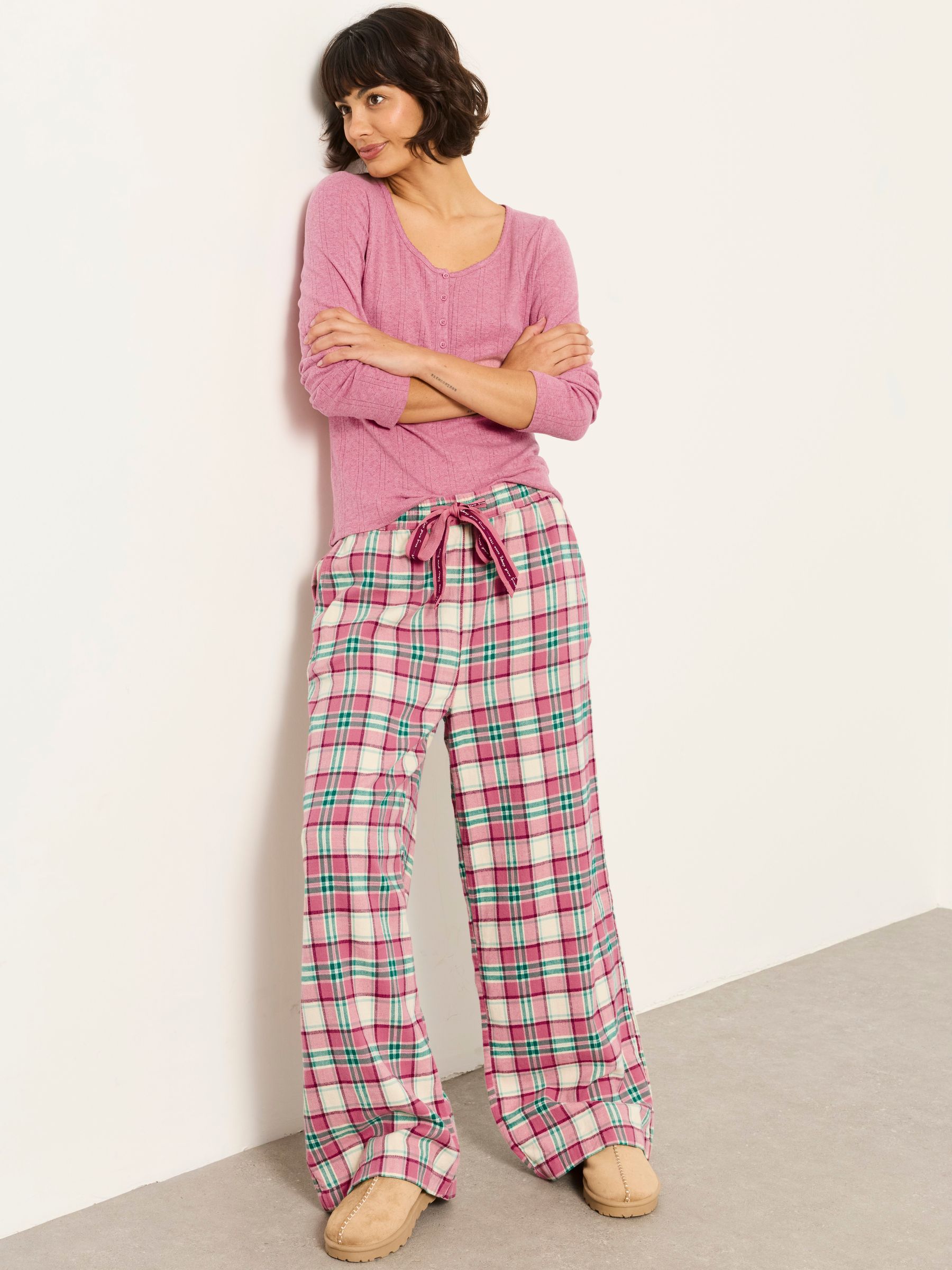 Lola Pink Metallic Check Wide Leg Pyjama Bottoms - Image 4 of 6