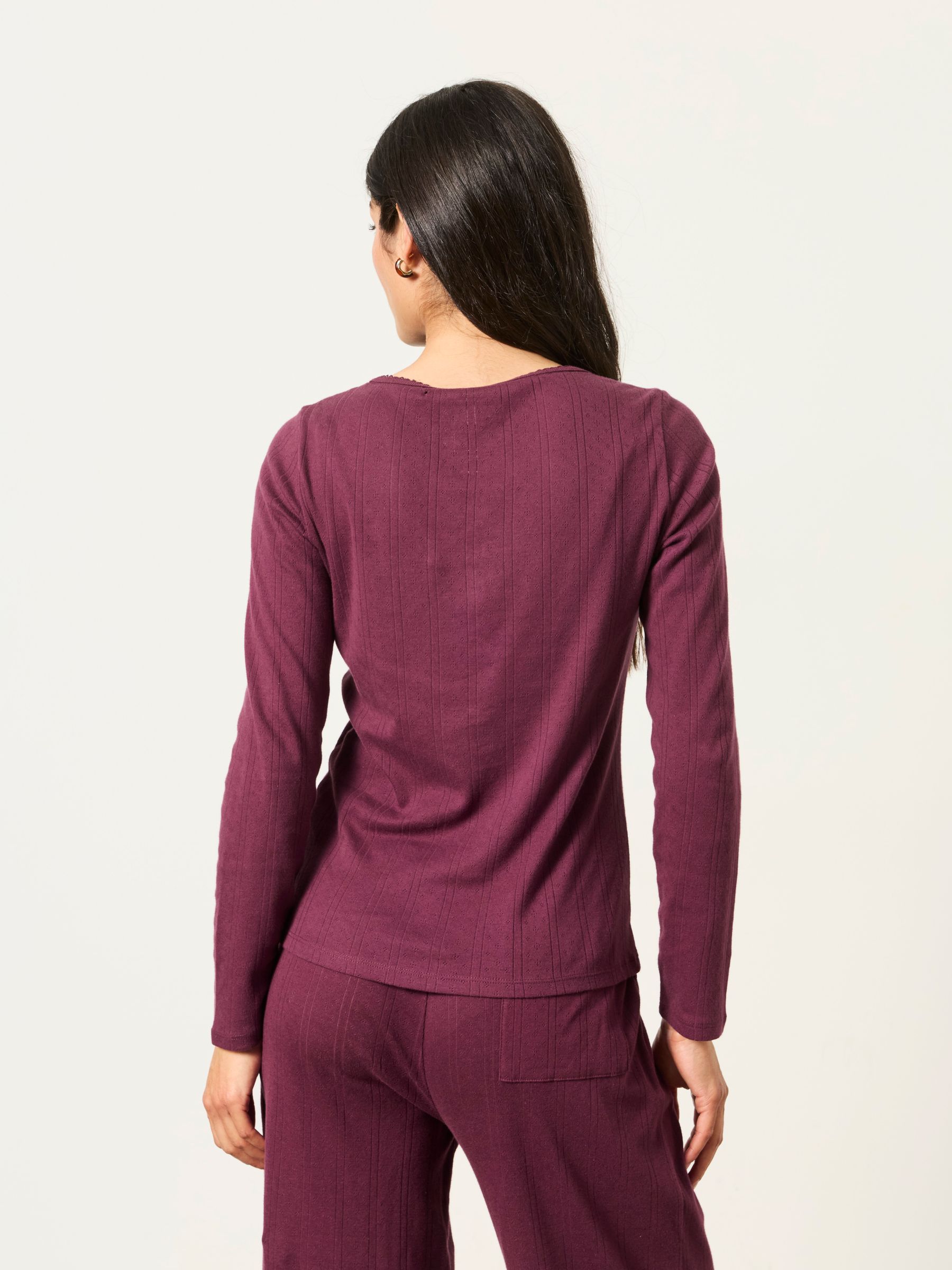 Hattie Plum Purple Henley Pointelle Top - Image 2 of 6