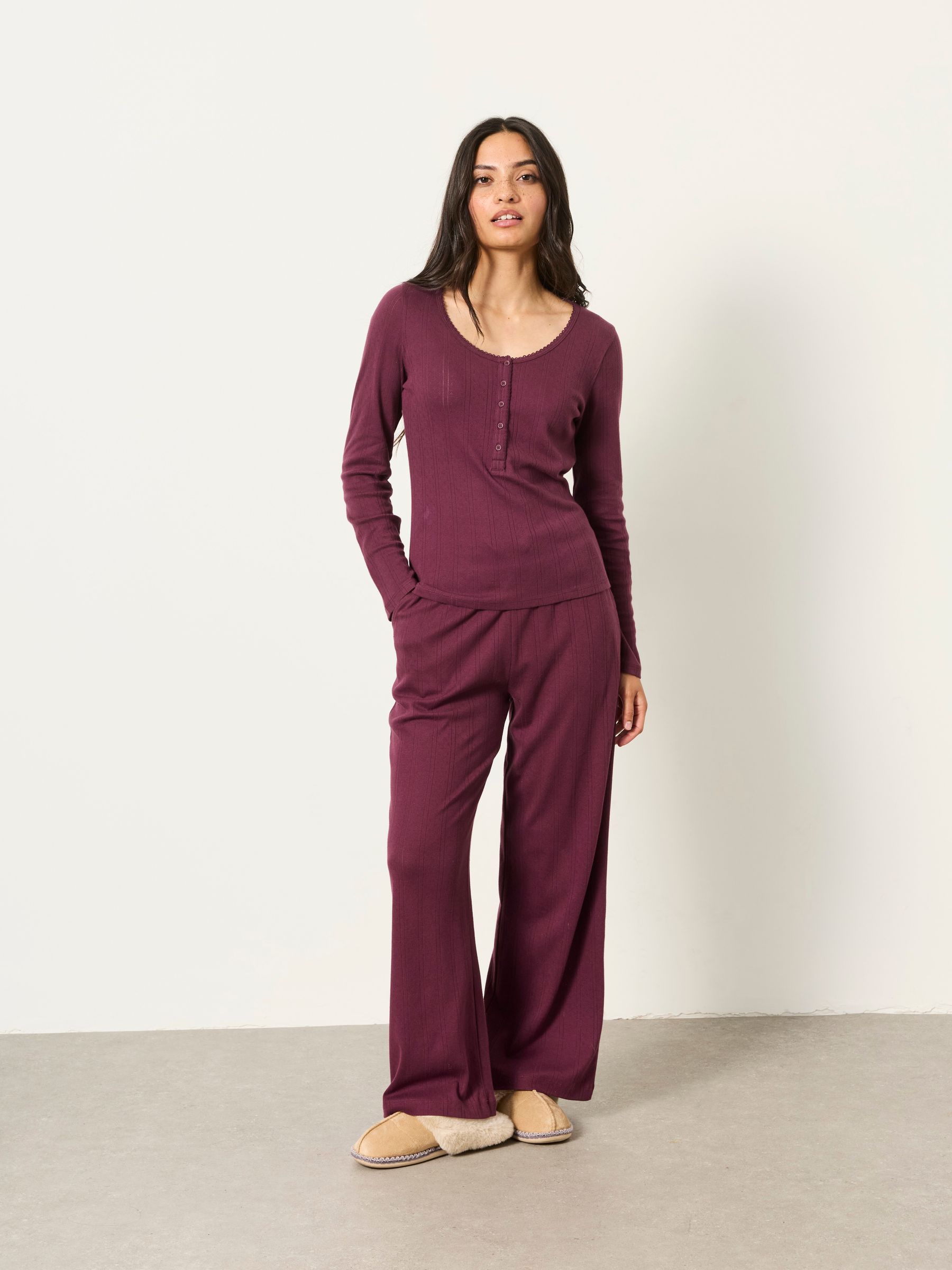 Hattie Plum Purple Henley Pointelle Top - Image 3 of 6
